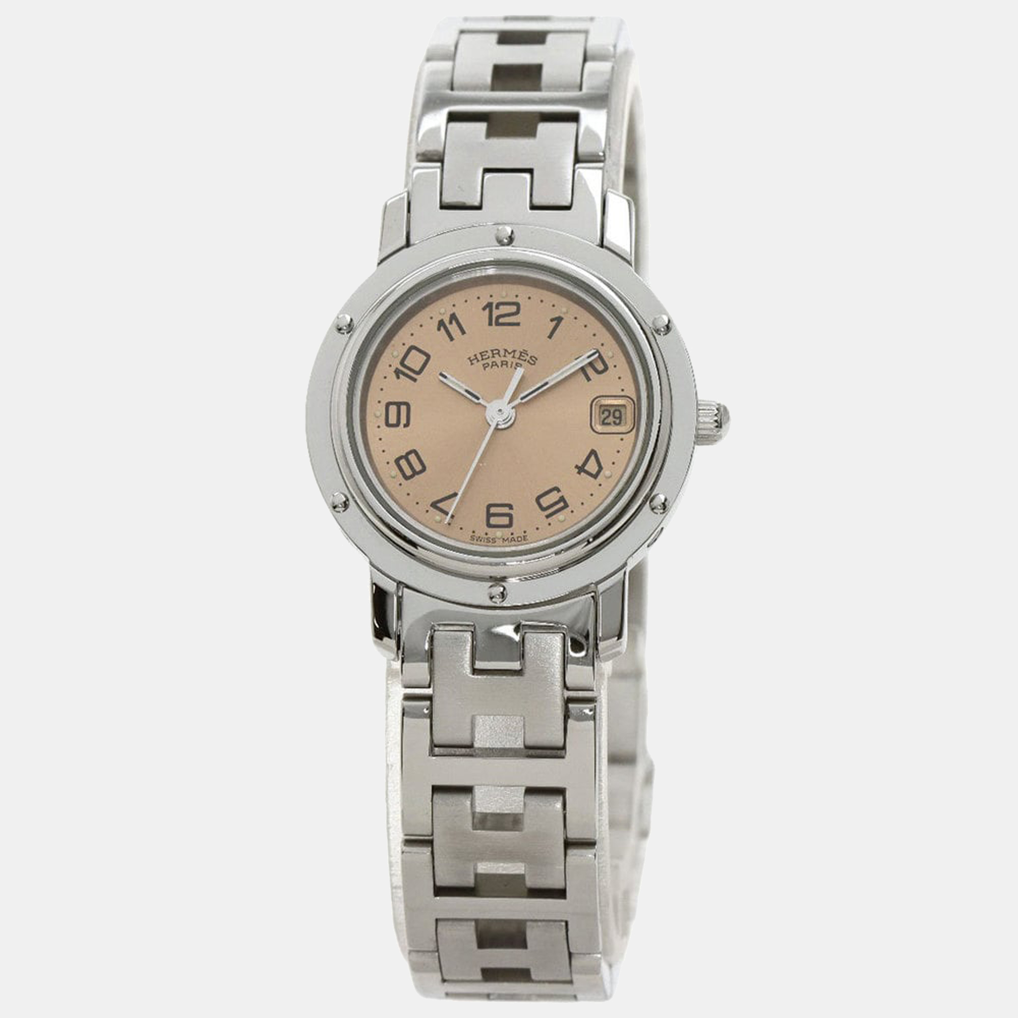 Hermes Orange Stainless Steel Clipper CL4.210 Women's Wristwatch 24 Mm