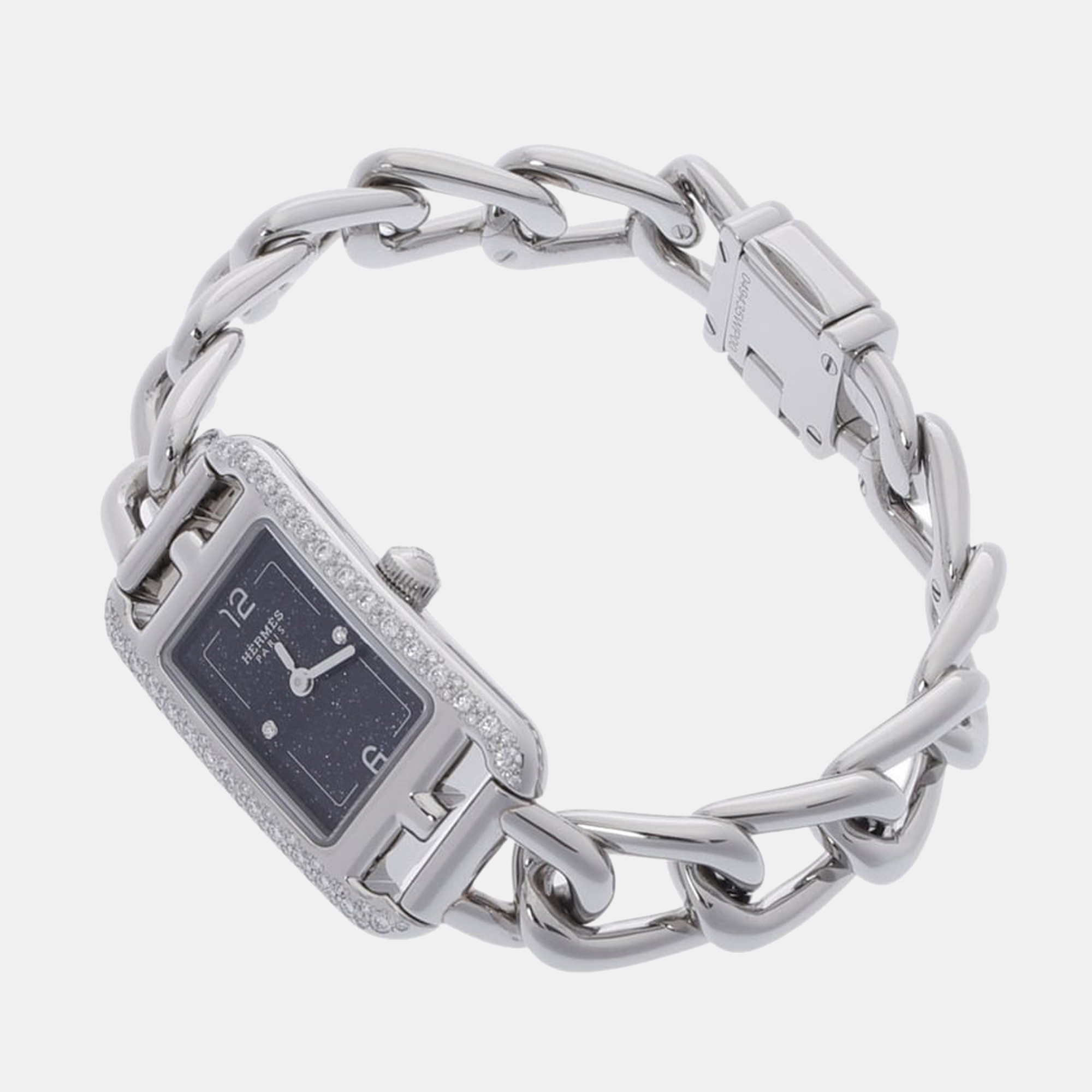 Hermes Blue Diamonds Stainless Steel Nantucket NA2.133 Women's Wristwatch 17 Mm
