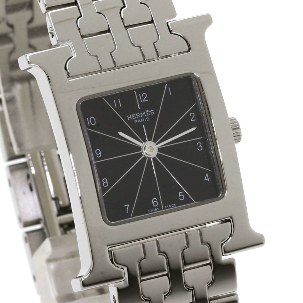 Hermes Black Stainless Steel Heure H HH1.210 Women's Wristwatch 24.5 Mm