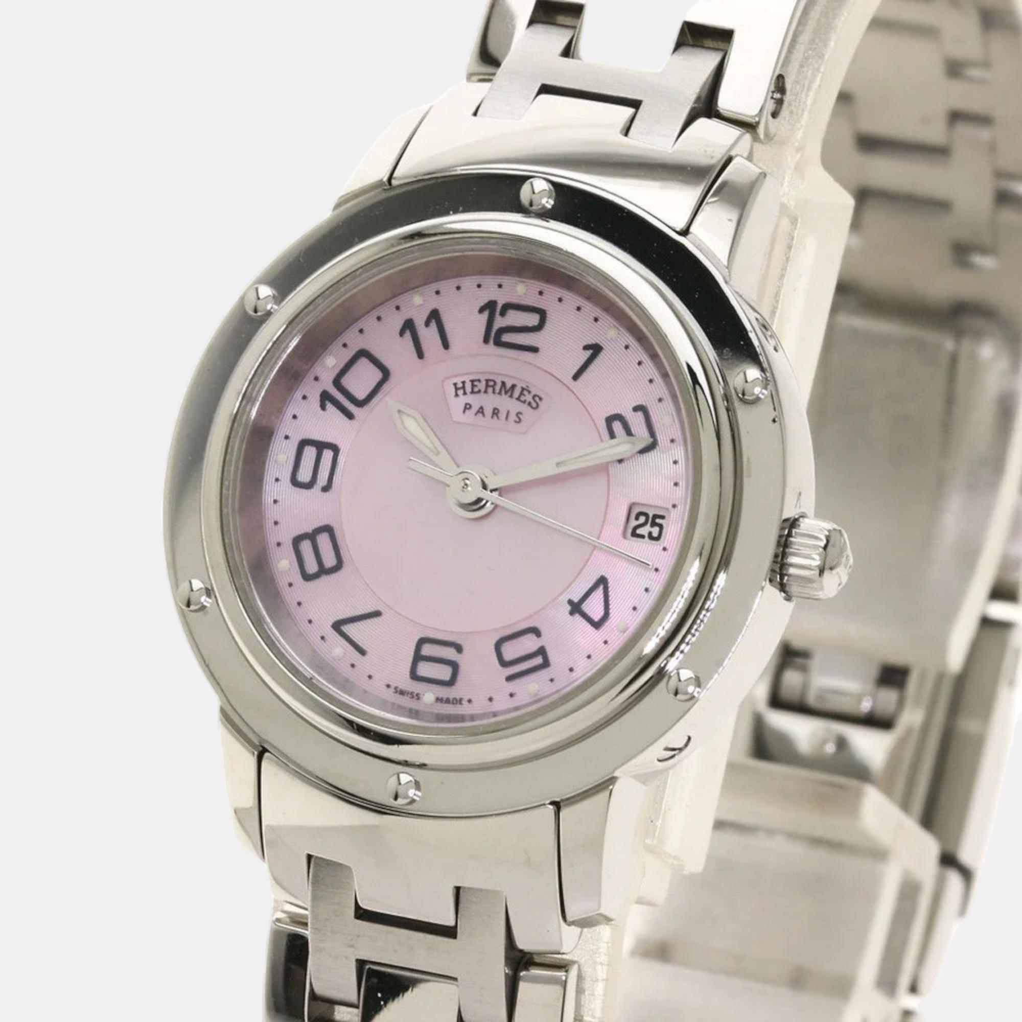 Hermes MOP Stainless Steel Clipper CP1.210 Women's Wristwatch 24.5 Mm