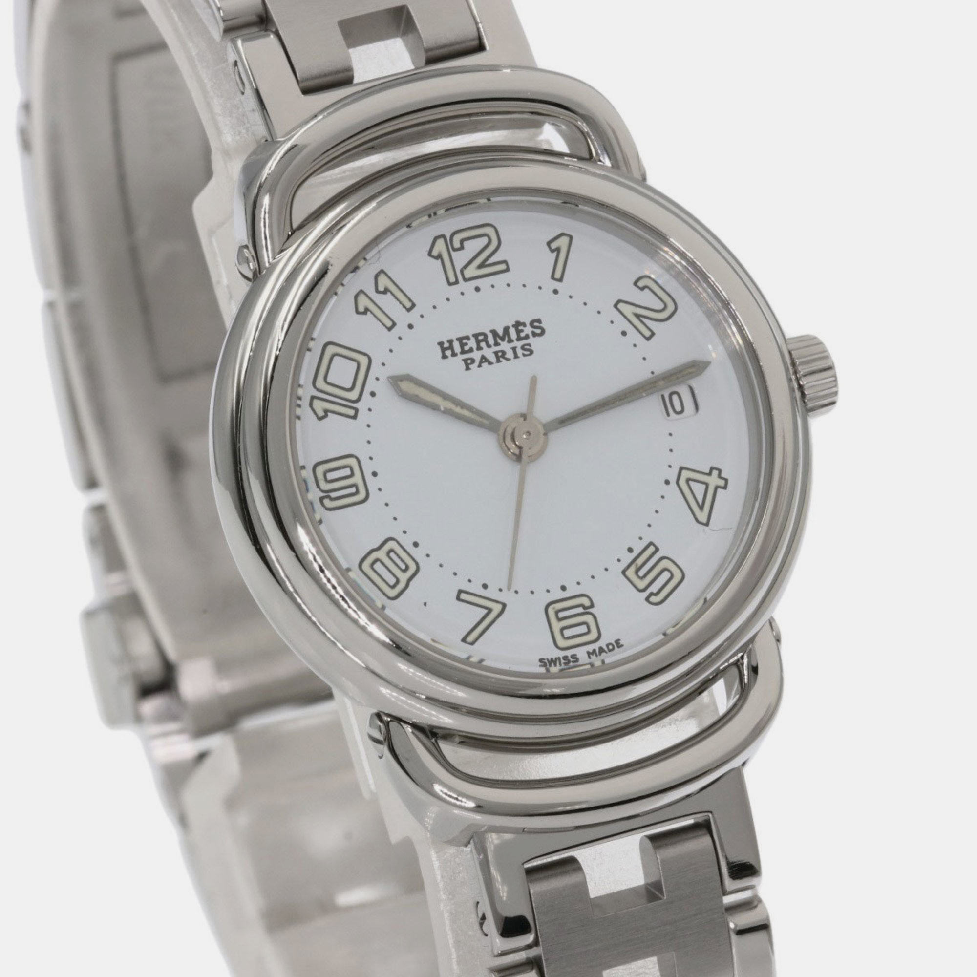 Hermes White Stainless Steel Pullman Quartz Women's Wristwatch 25 Mm