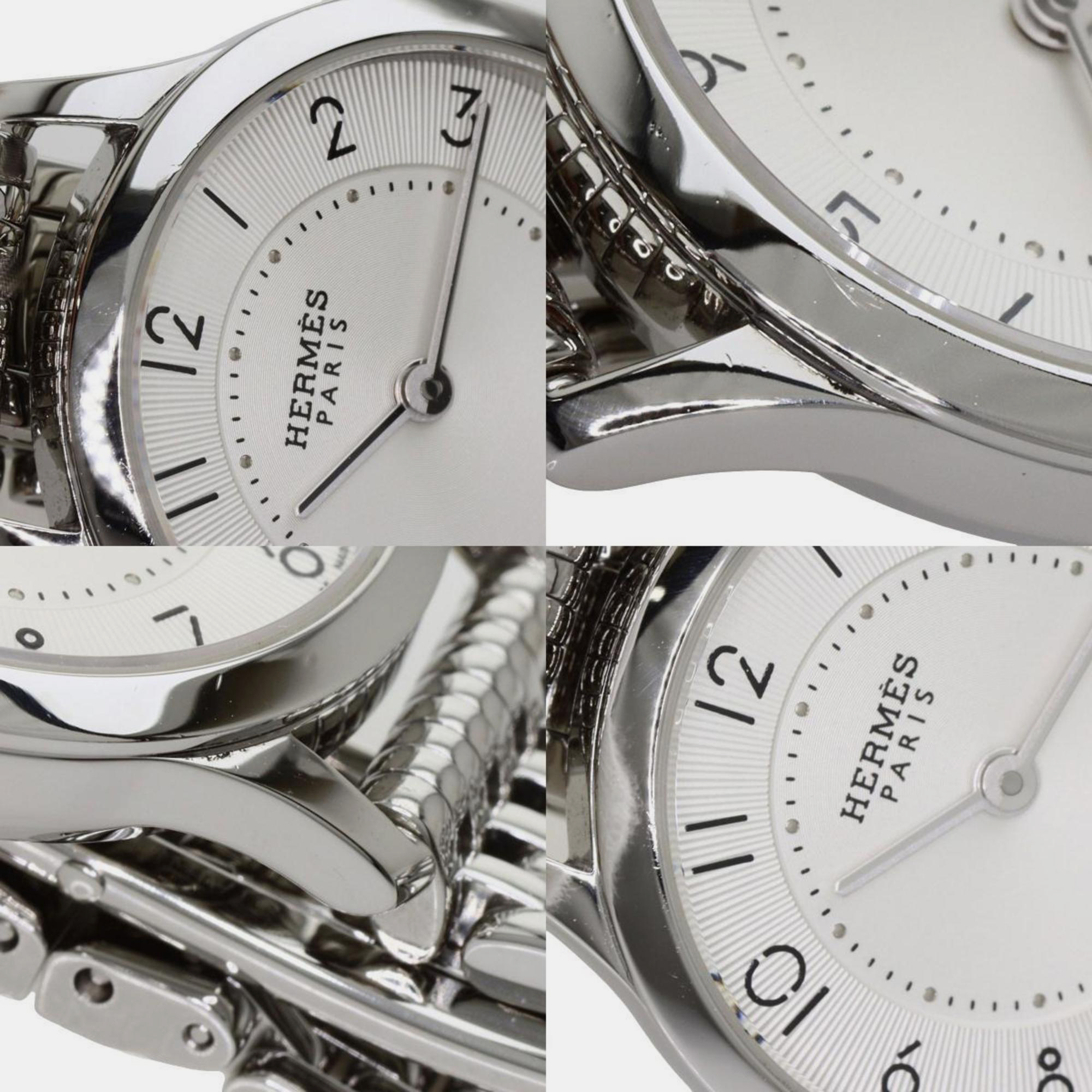 Hermes White Stainless Steel Slim D'Hermes CA2.110 Quartz Women's Wristwatch 25 Mm