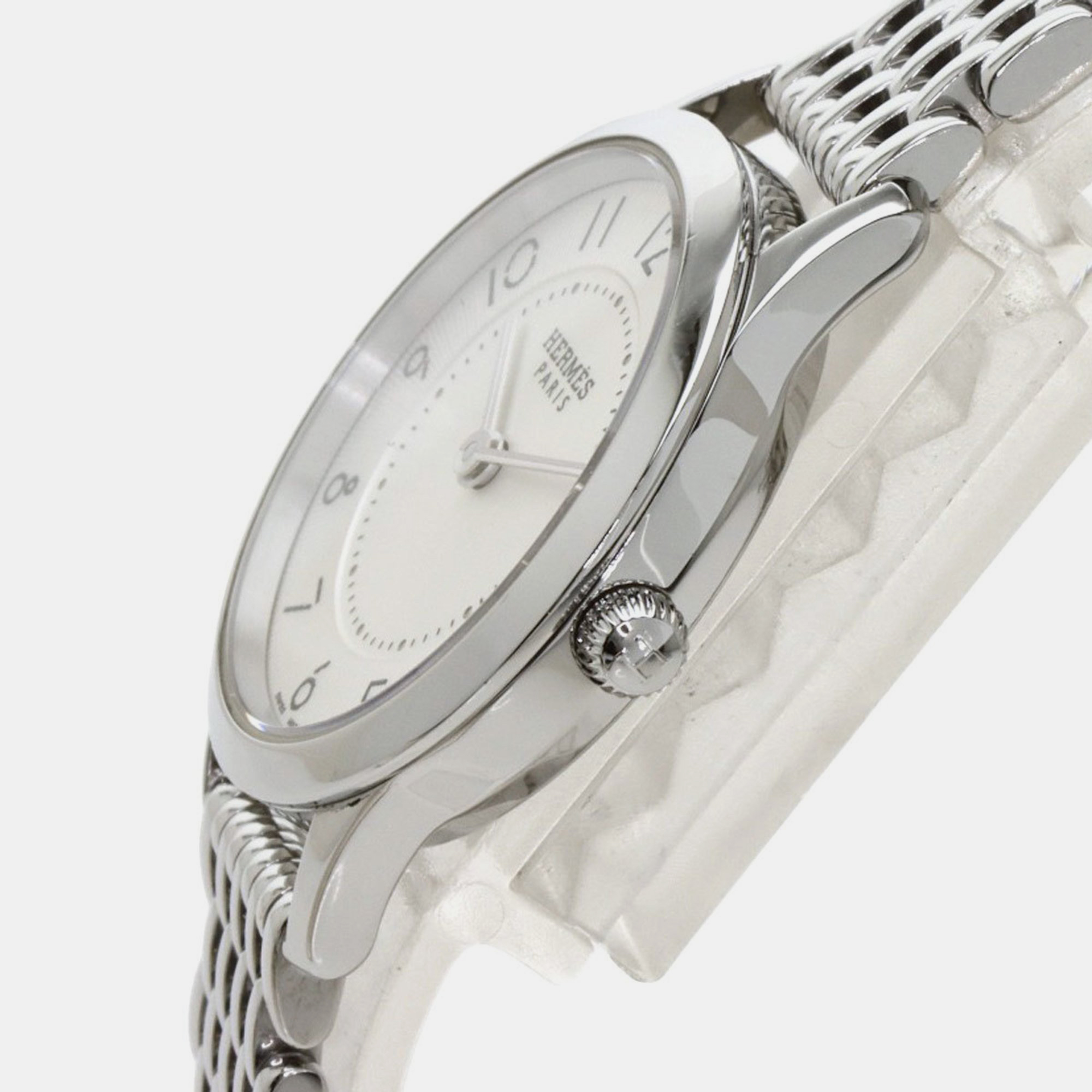 Hermes White Stainless Steel Slim D'Hermes CA2.110 Quartz Women's Wristwatch 25 Mm