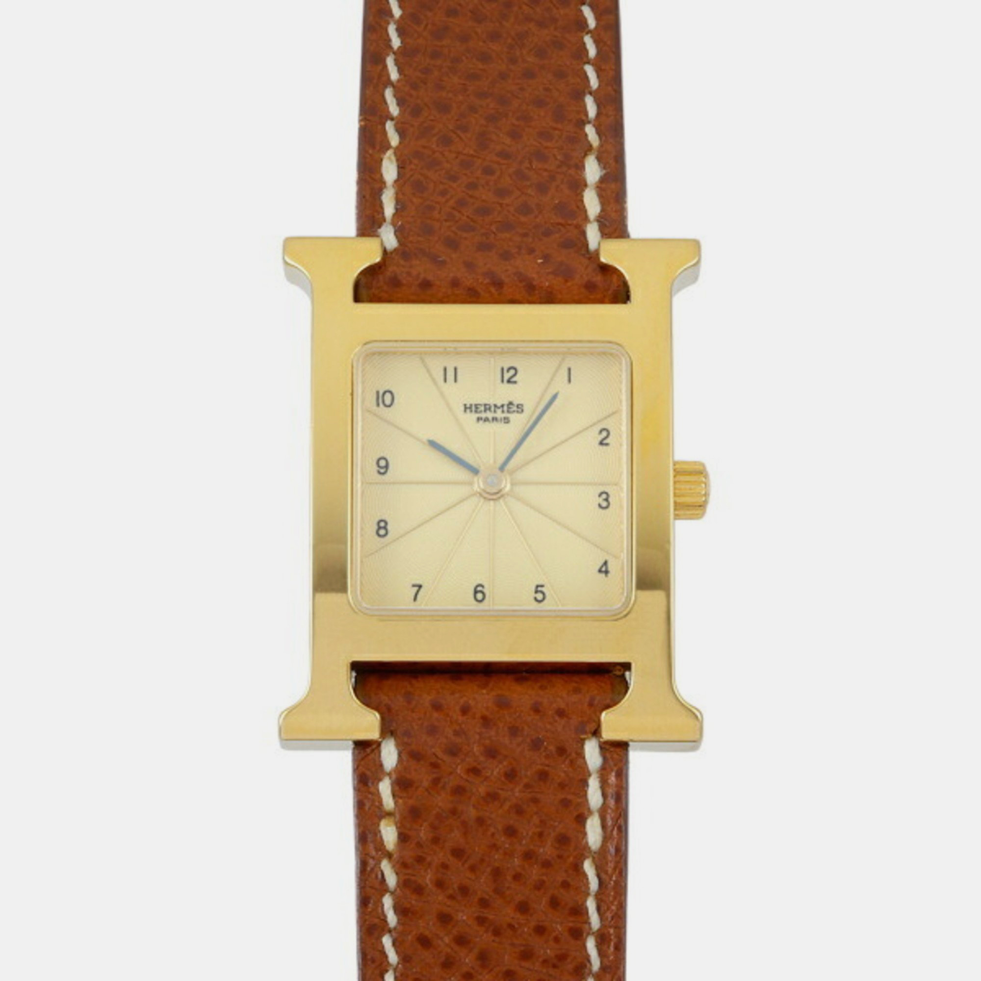 Hermes Gold Stainless Steel Heure H HH1.201 Quartz Women's Wristwatch 21 Mm