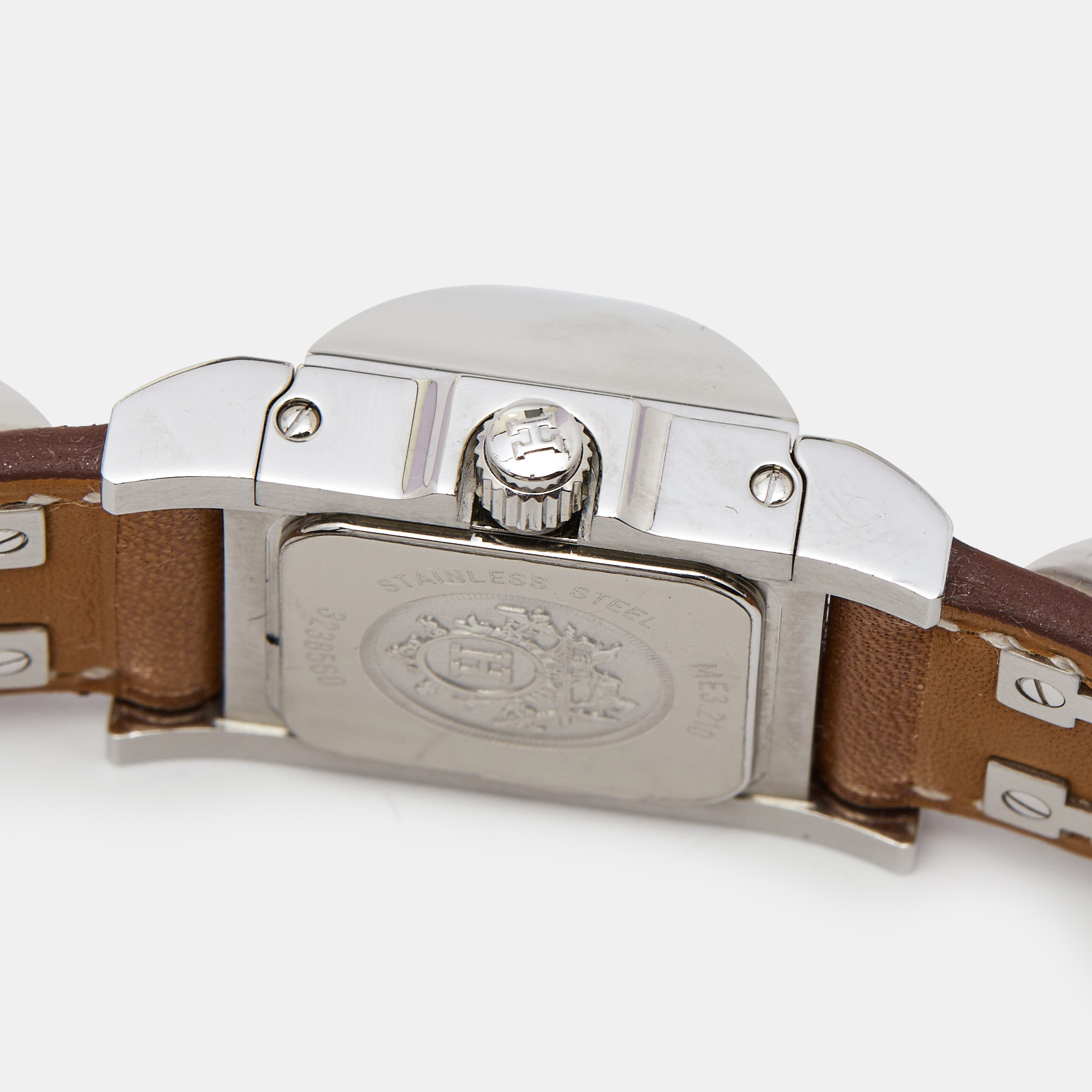 Hermes Silver Stainless Steel Leather Medor W028321WW00 Women's Wristwatch 23 Mm