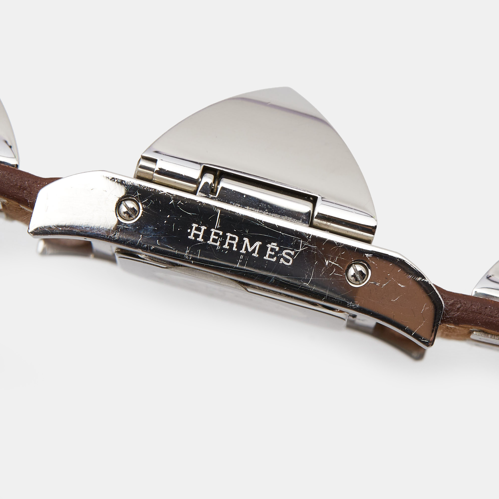 Hermes Silver Stainless Steel Leather Medor W028321WW00 Women's Wristwatch 23 Mm