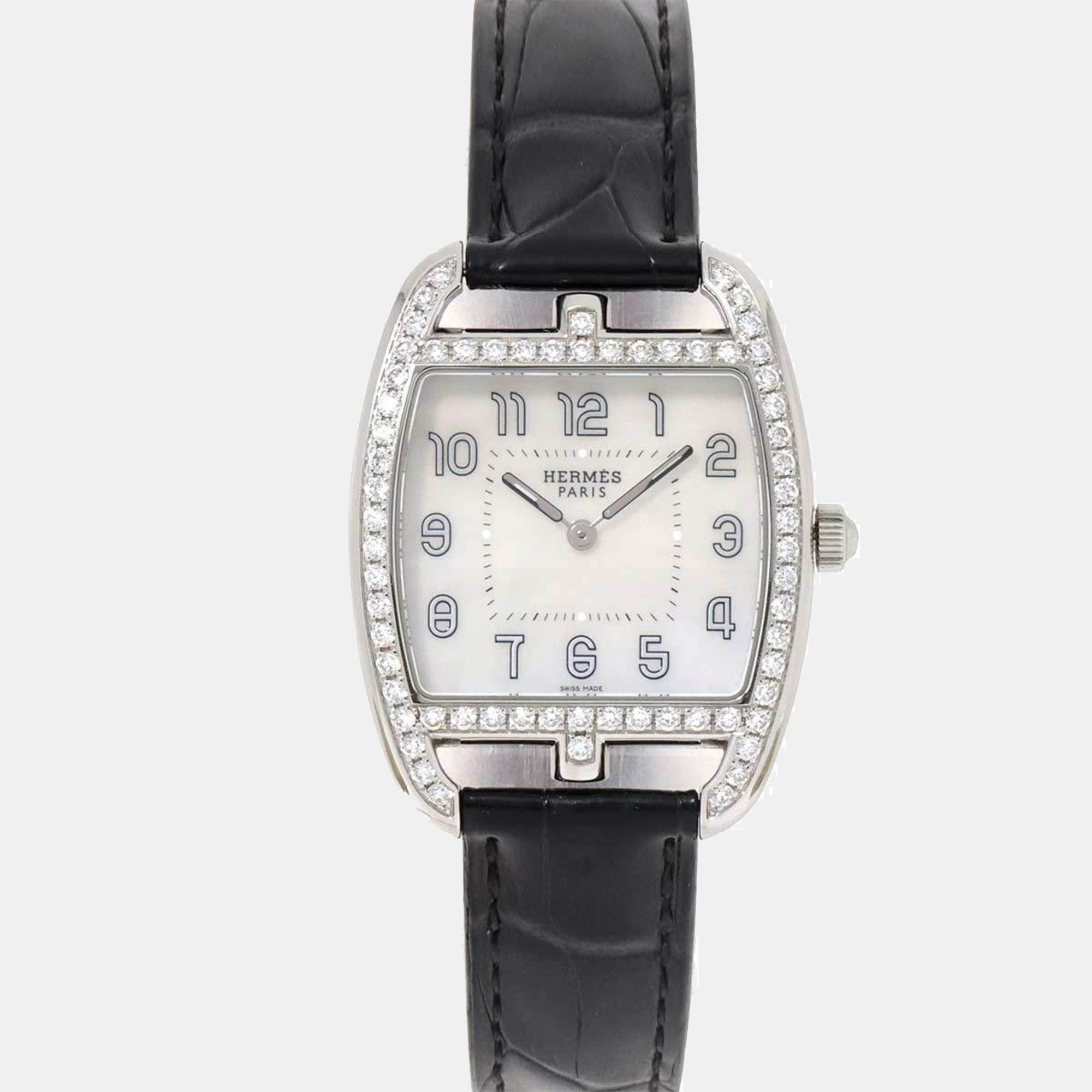 Hermes White Shell Stainless Steel Cape Cod CT1.730 Quartz Women's Wristwatch 34 Mm