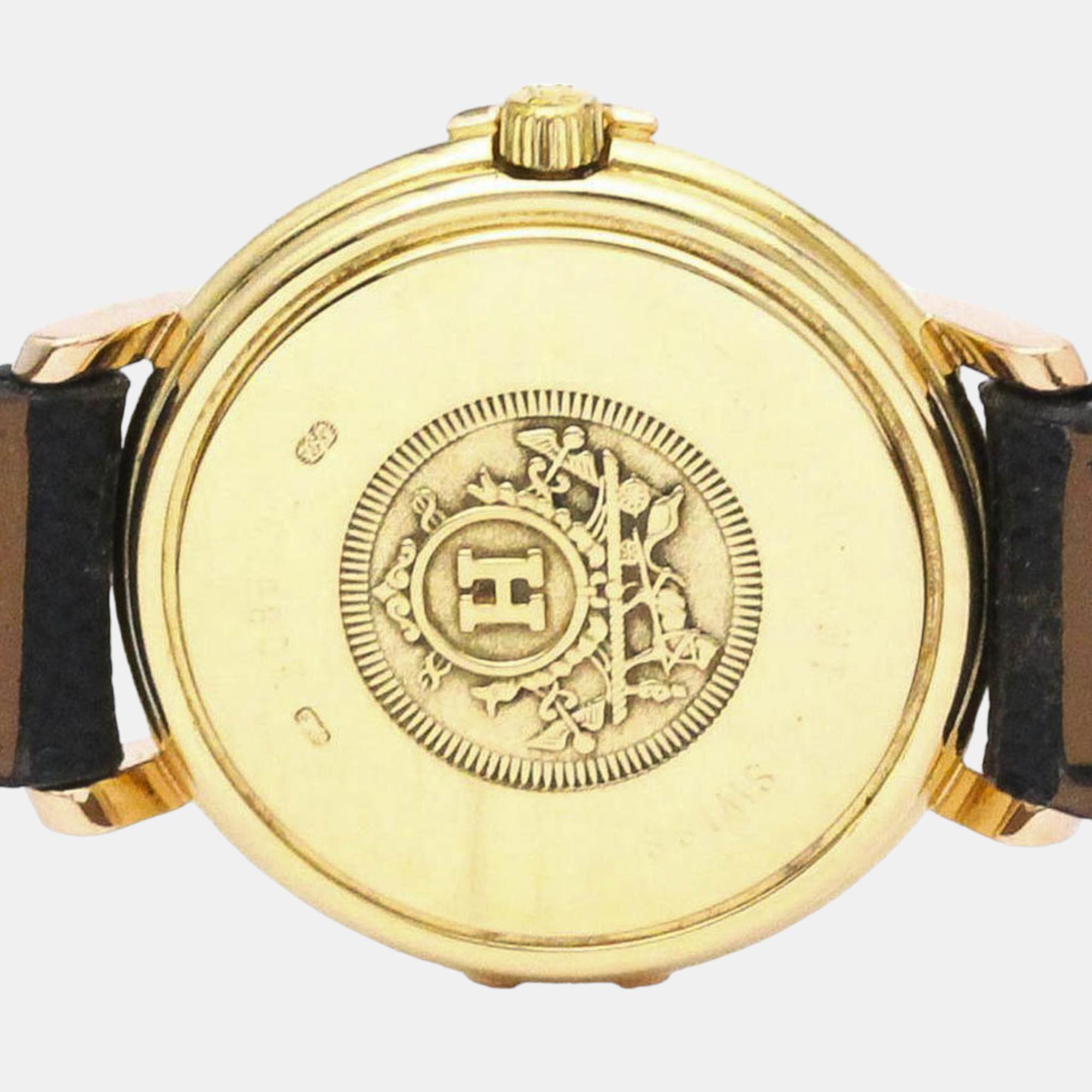 Hermes White 18k Yellow Gold Ruban Quartz Women's Wristwatch 26 Mm