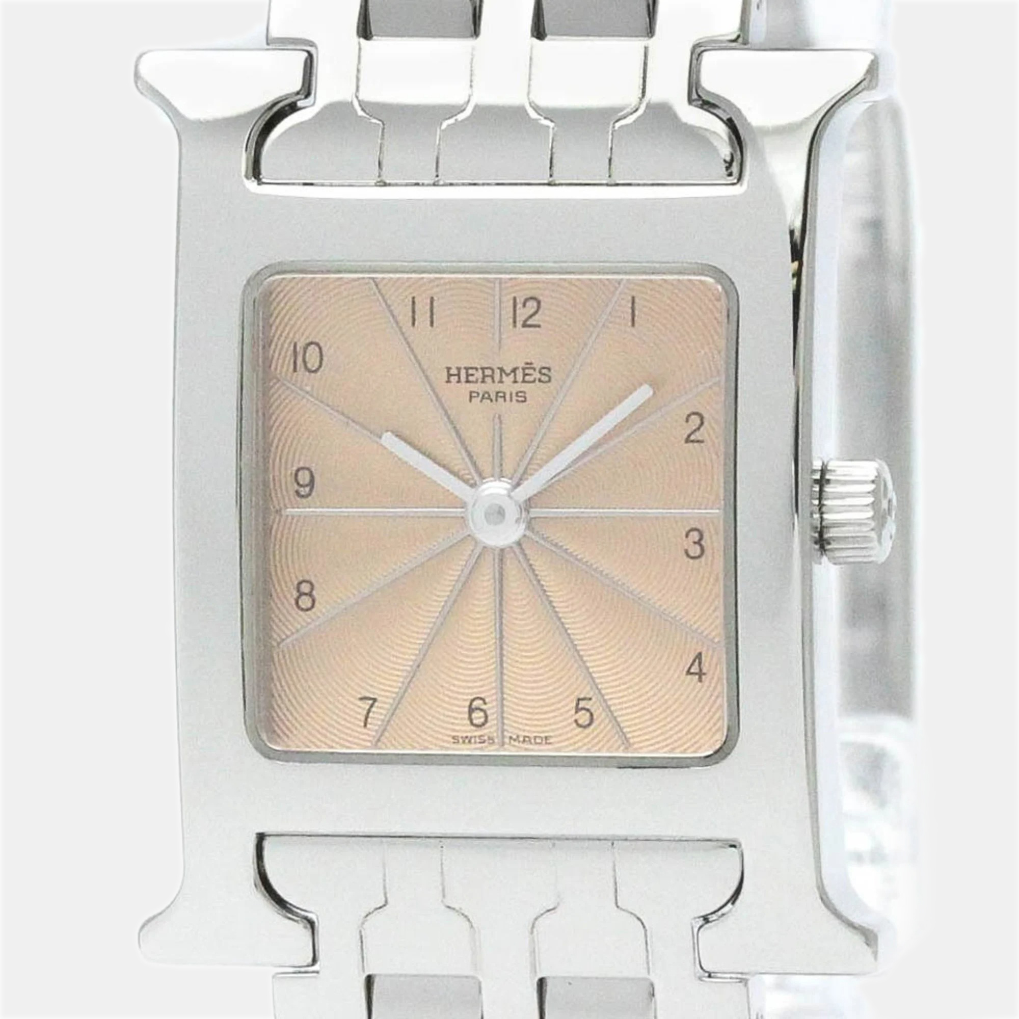 Hermes Orange Stainless Steel Heure H HH1.210 Quartz Women's Wristwatch 21 Mm