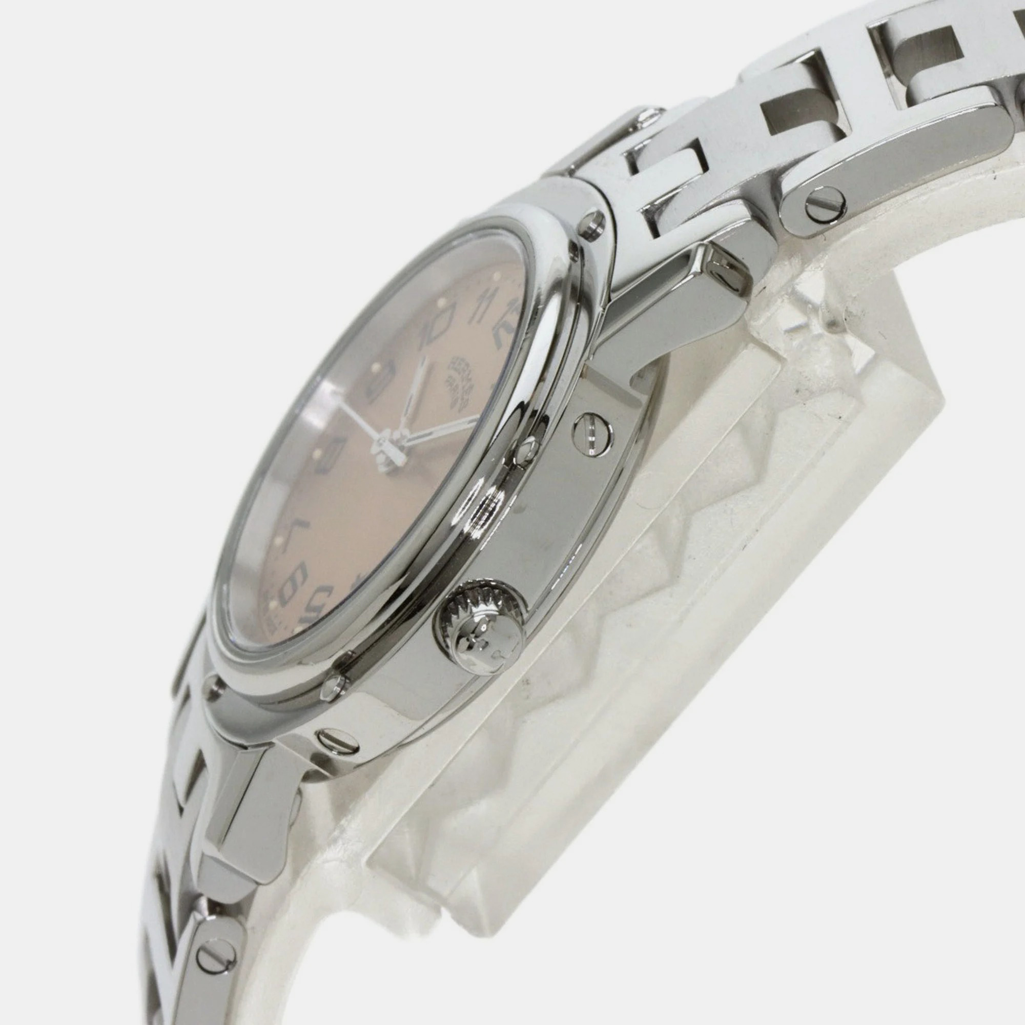 Hermes Pink Stainless Steel Clipper CL4.210 Quartz Women's Wristwatch 24 Mm