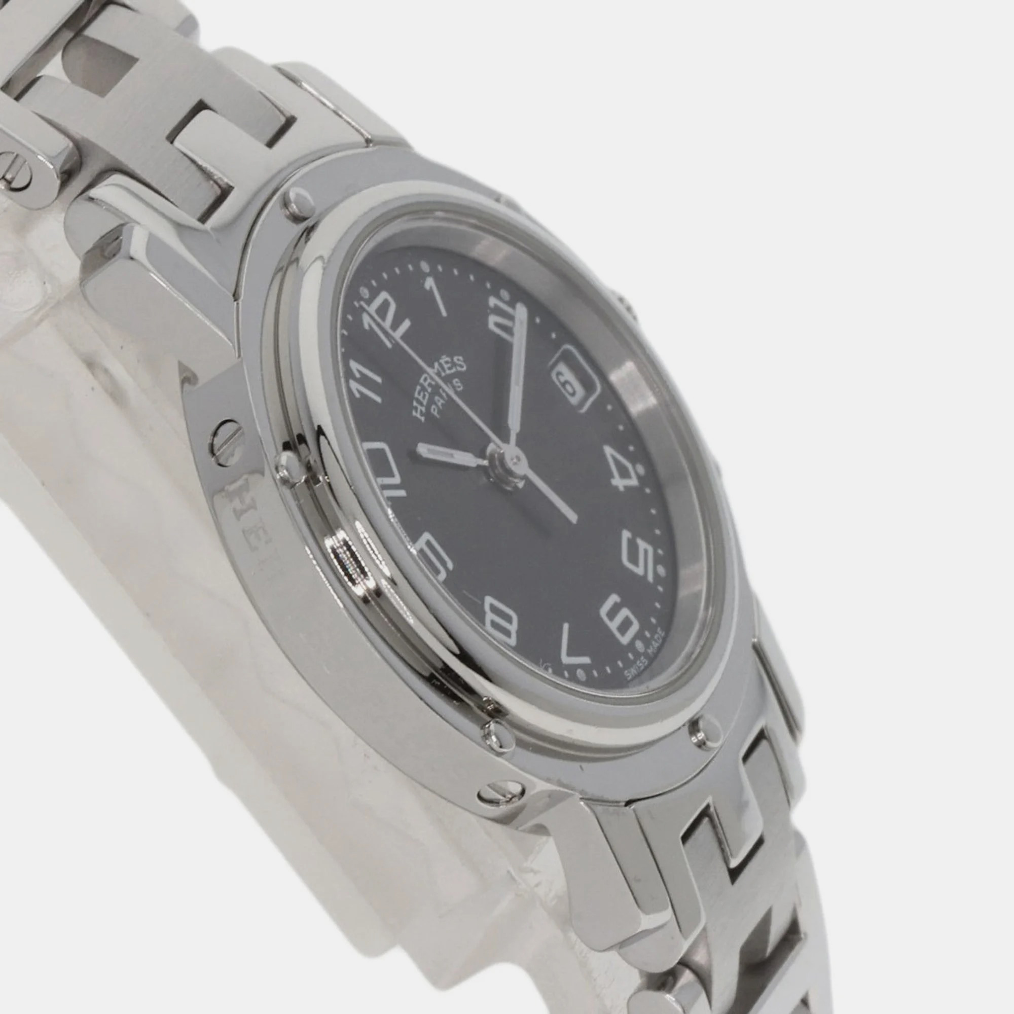 Hermes Grey Stainless Steel Clipper CL4.210 Quartz Women's Wristwatch 24 Mm