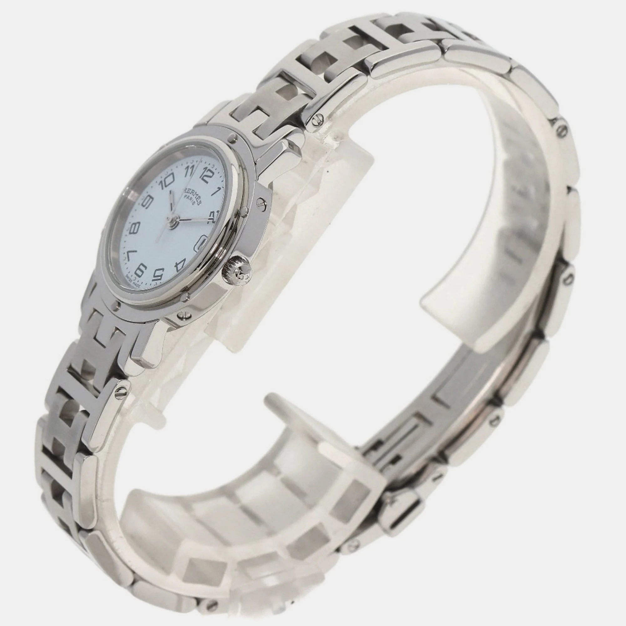 Hermes Blue Stainless Steel Clipper CL4.210 Quartz Women's Wristwatch 24 Mm