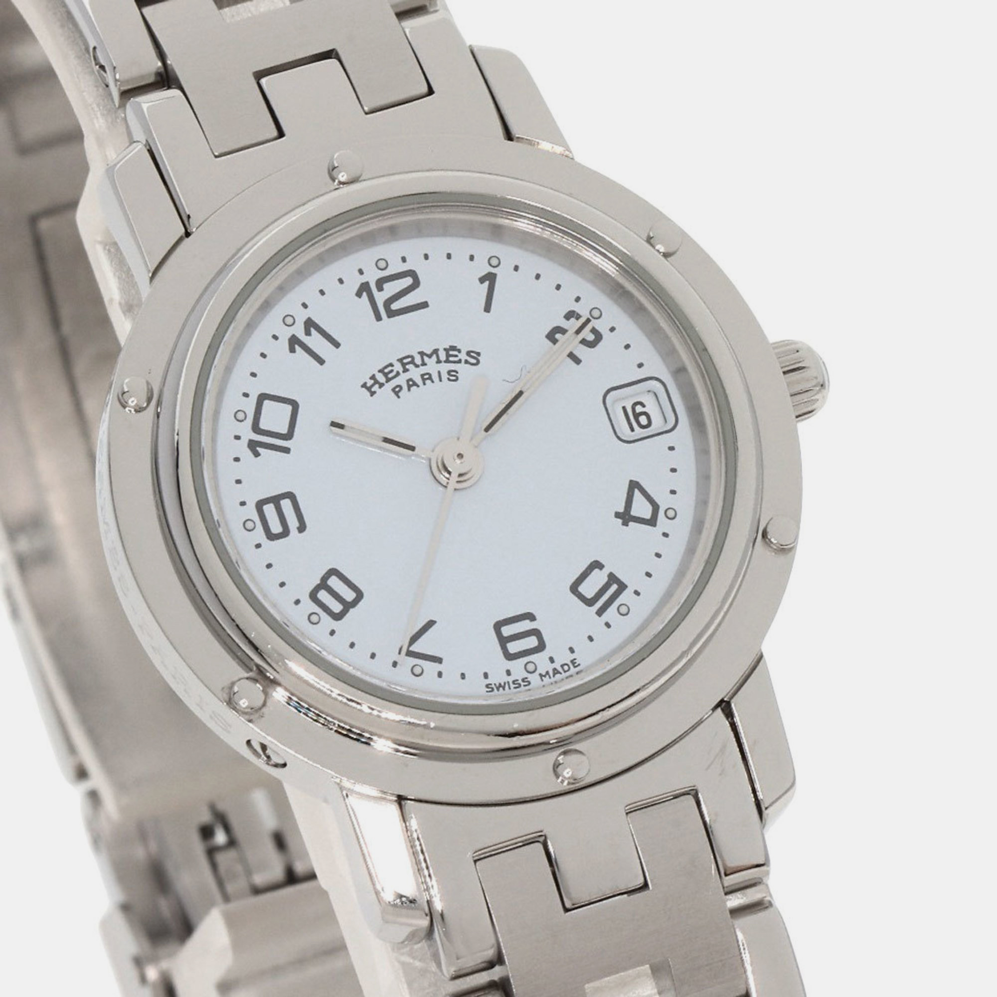 Hermes Blue Stainless Steel Clipper CL4.210 Quartz Women's Wristwatch 24 Mm