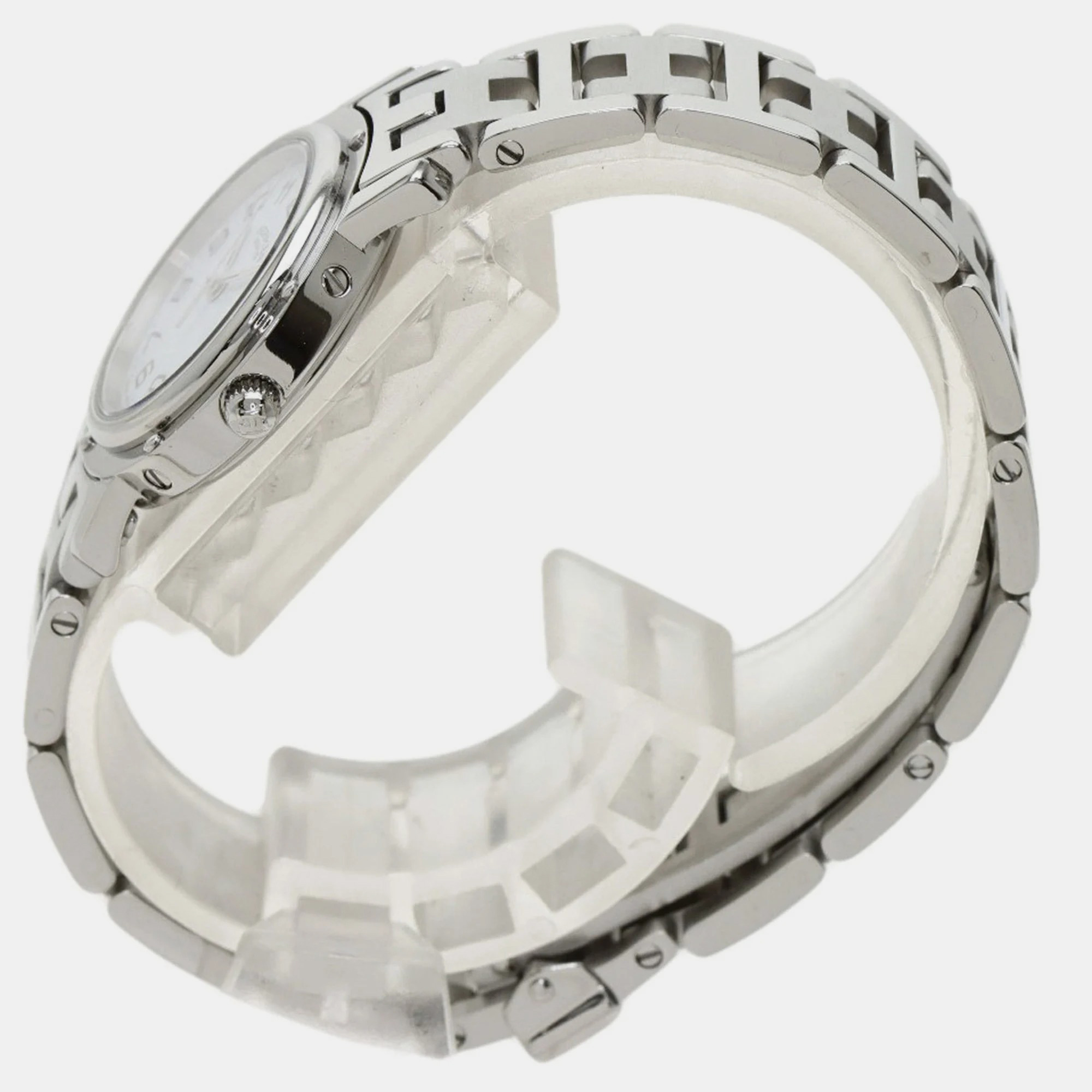 Hermes White Stainless Steel Clipper CL4.210 Quartz Women's Wristwatch 24 Mm