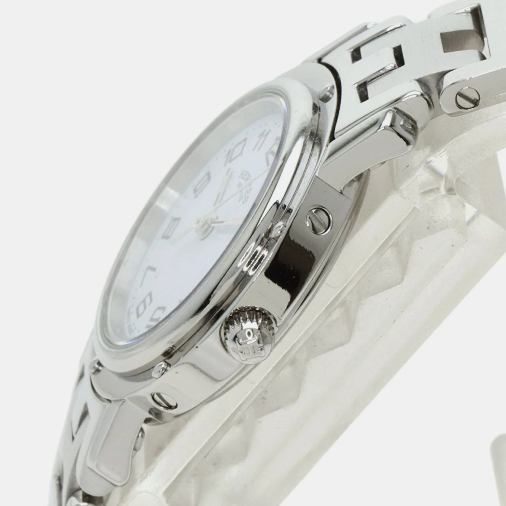 Hermes White Stainless Steel Clipper CL4.210 Quartz Women's Wristwatch 24 Mm