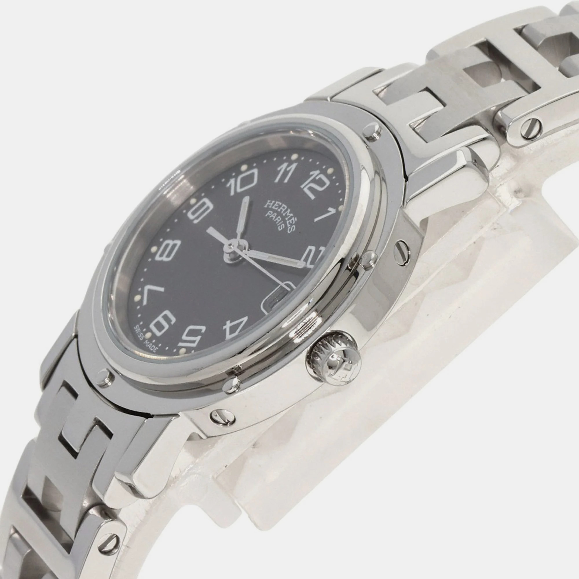 Hermes Black Stainless Steel Clipper CL4.211 Quartz Women's Wristwatch 24 Mm
