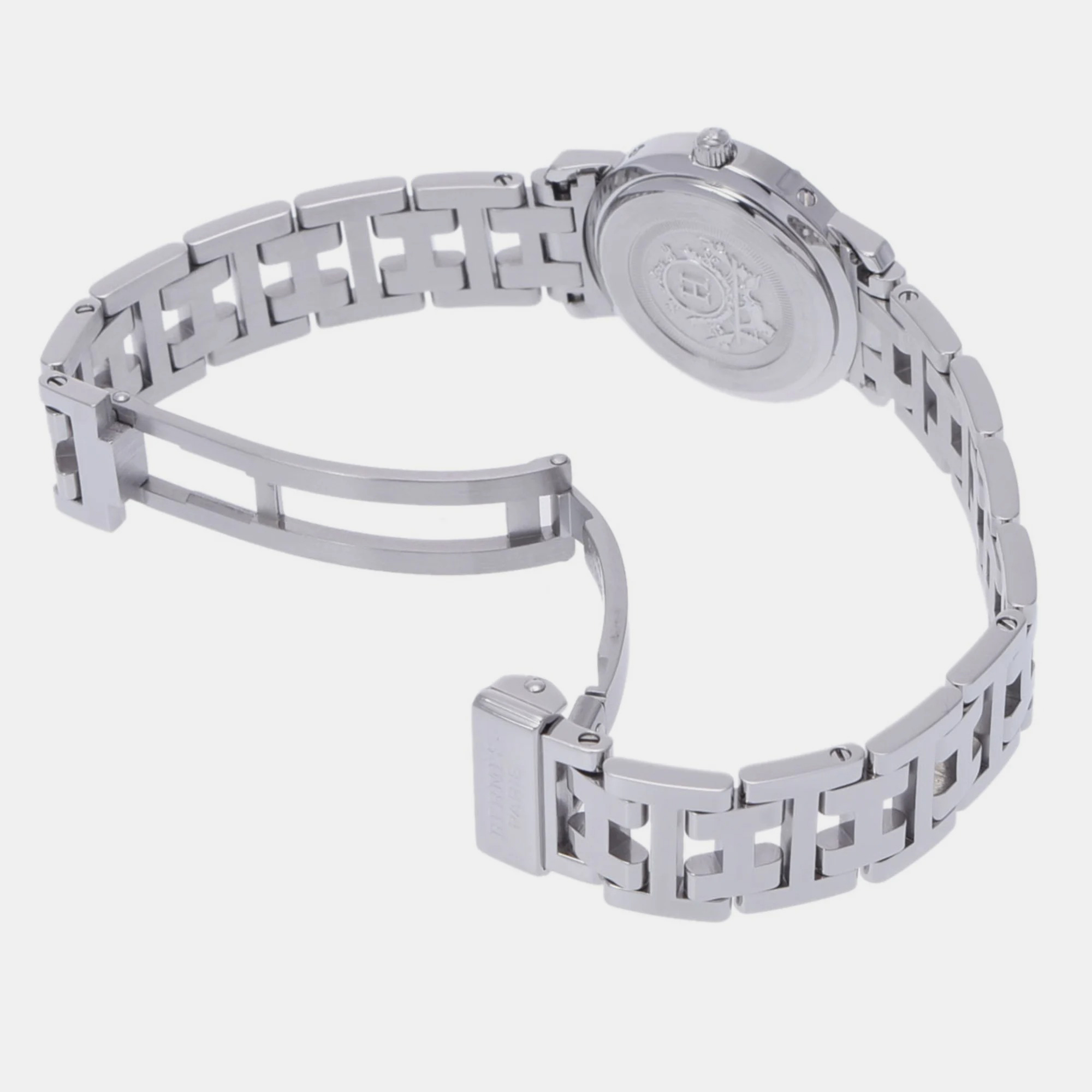 Hermes Blue Shell Stainless Steel Clipper CL4.210 Quartz Women's Wristwatch 24 Mm
