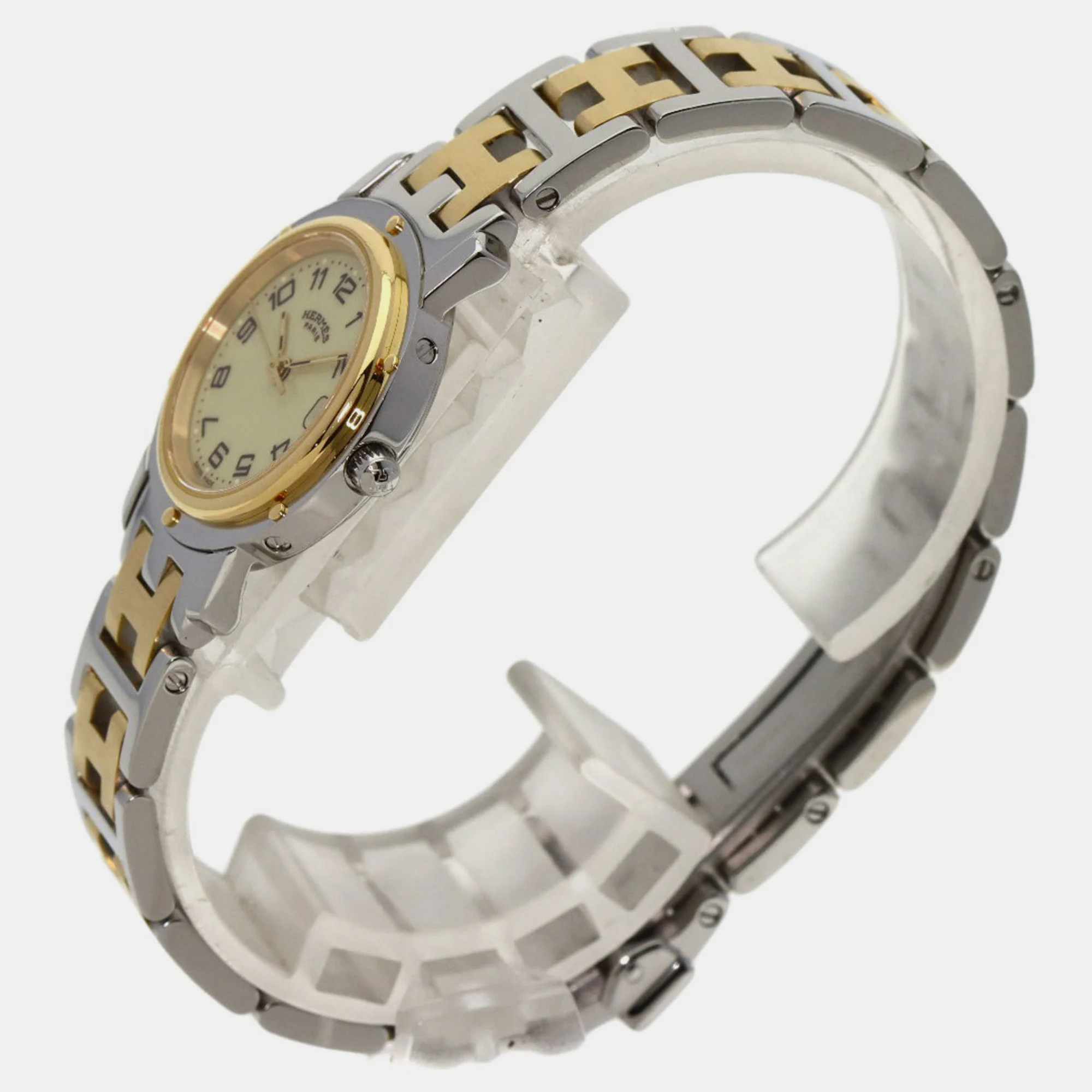 Hermes Champagne Yellow Gold Plated And Stainless Steel Clipper CL4.220 Quartz Women's Wristwatch 24 Mm