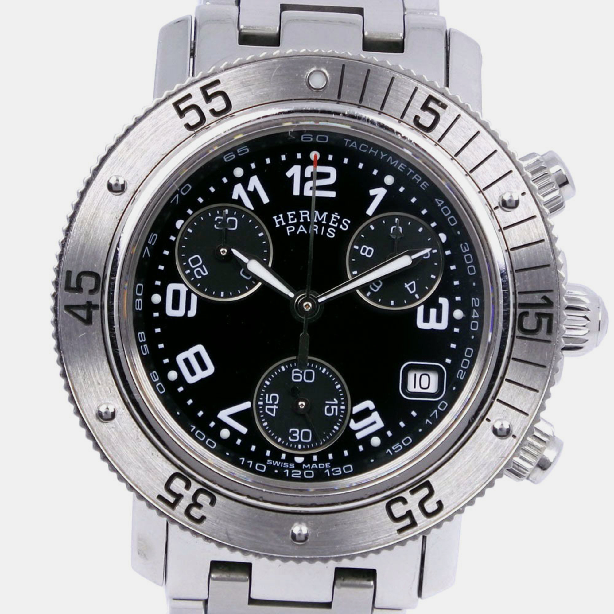 Hermes Black Stainless Steel Clipper CL2.310 Quartz Women's Wristwatch 33 Mm