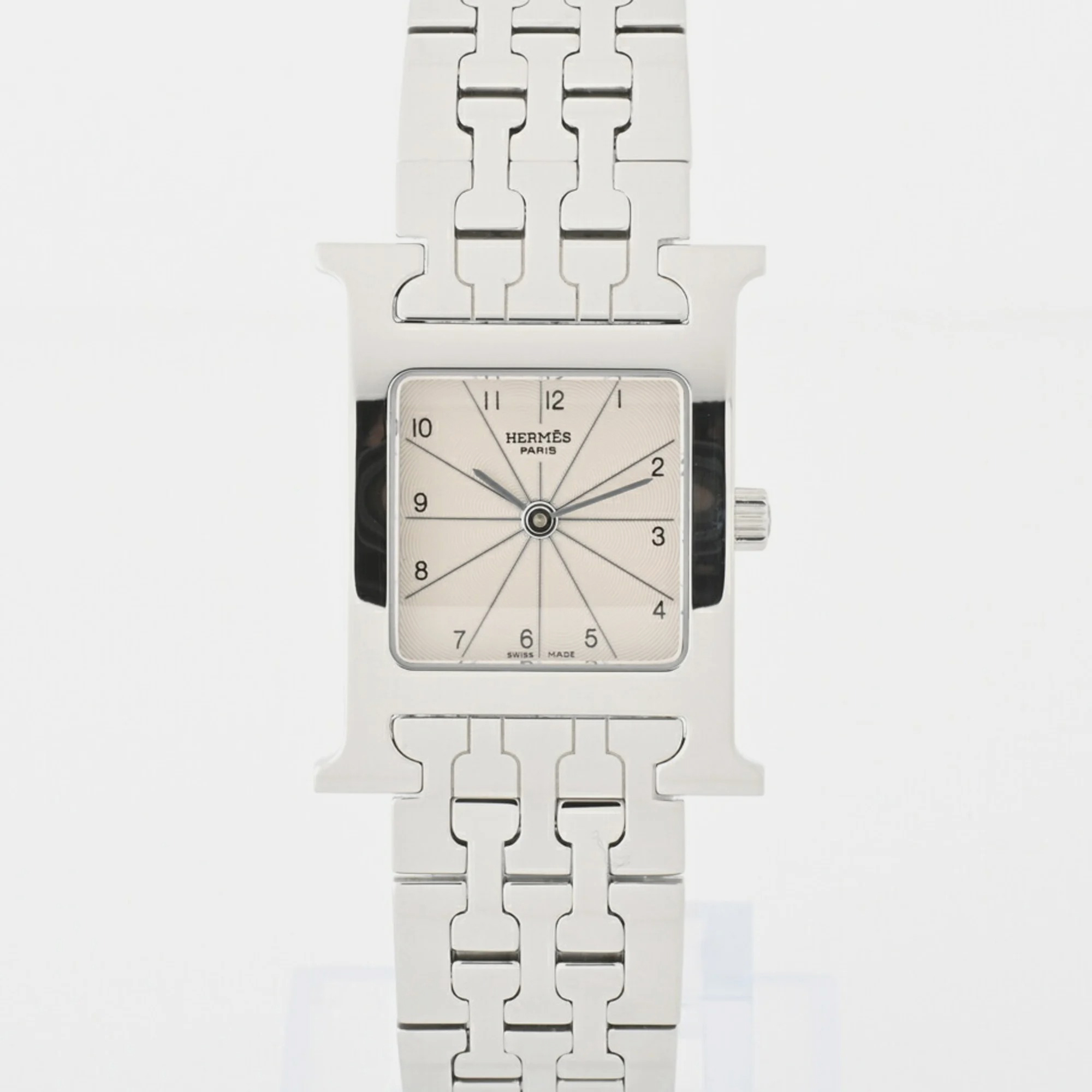 Hermes White Stainless Steel Heure H HH1.210 Quartz Women's Wristwatch 24 Mm