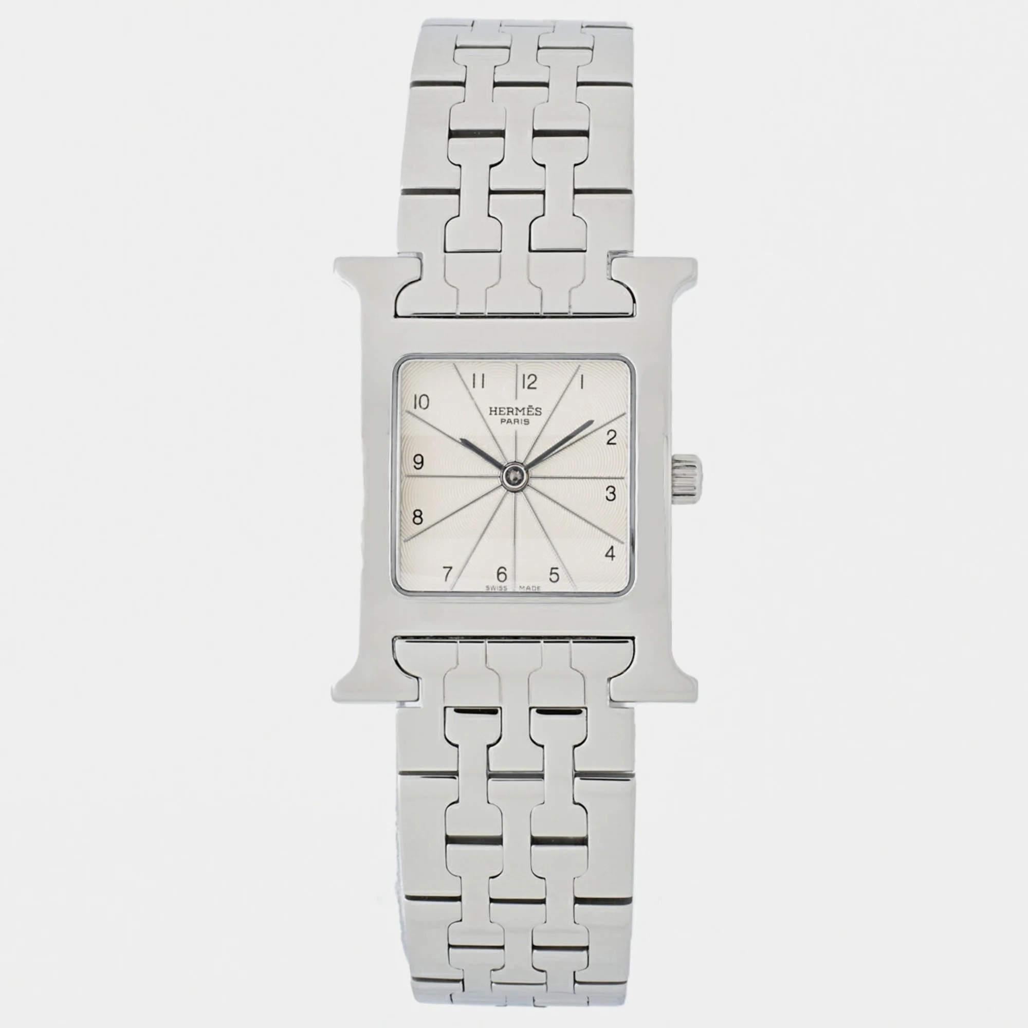 Hermes Silver Stainless Steel Heure H HH1.210 Quartz Women's Wristwatch 24 Mm