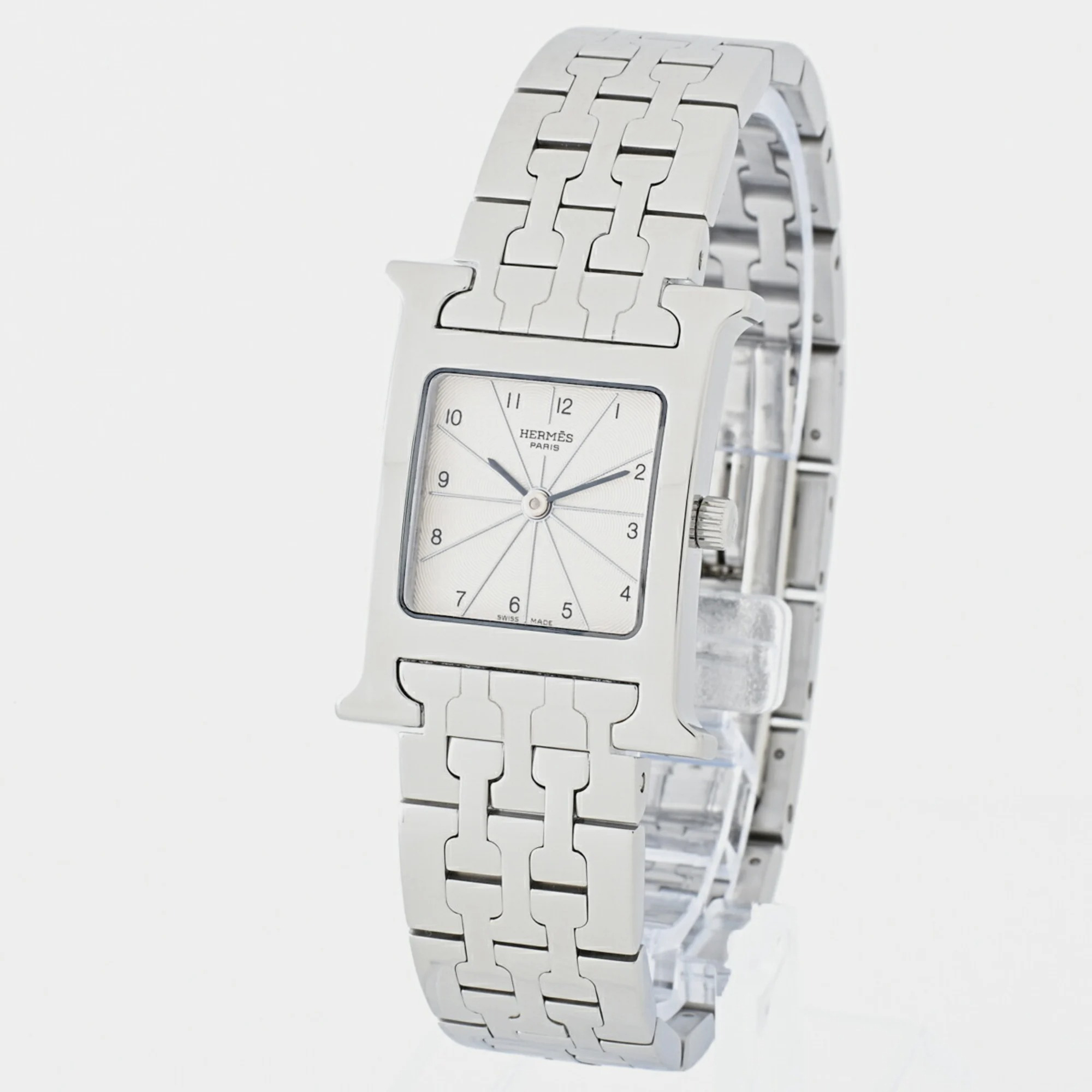 Hermes Silver Stainless Steel Heure H HH1.210 Quartz Women's Wristwatch 24 Mm