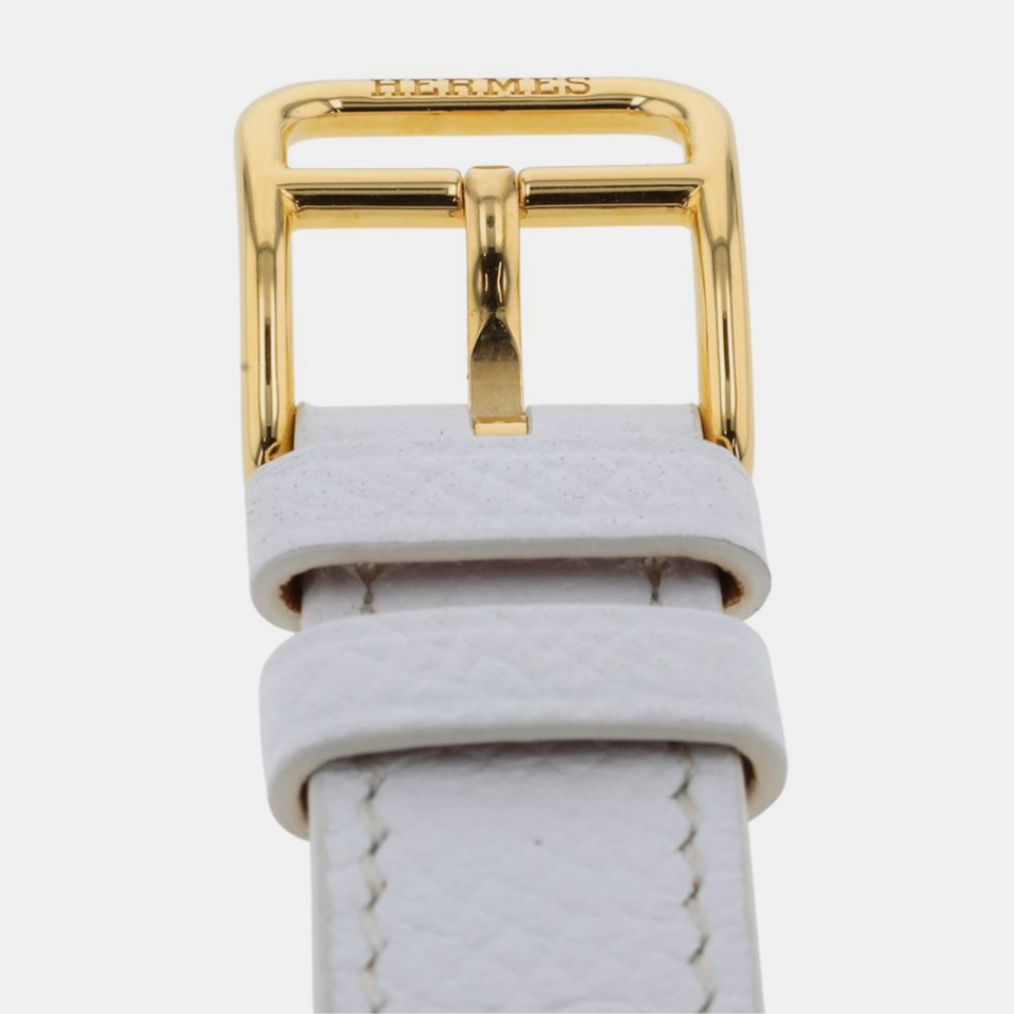 Hermes White 18k Yellow Gold Plated And Stainless Steel Heure H HH1.201 Quartz Women's Wristwatch 24.5 Mm