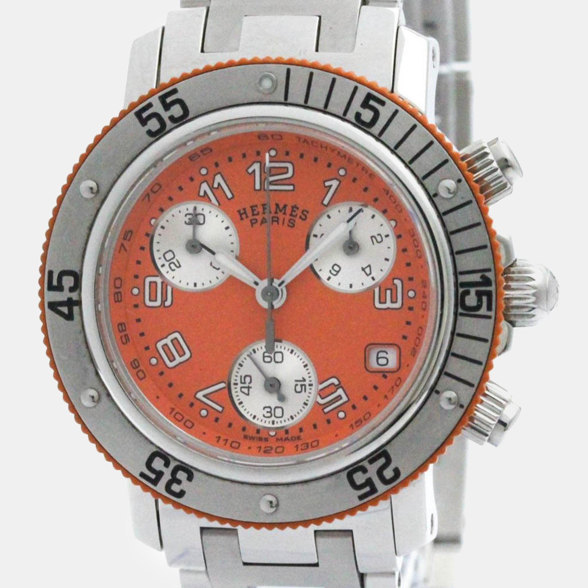 Hermes orange stainless steel clipper quartz women's wristwatch 33 mm