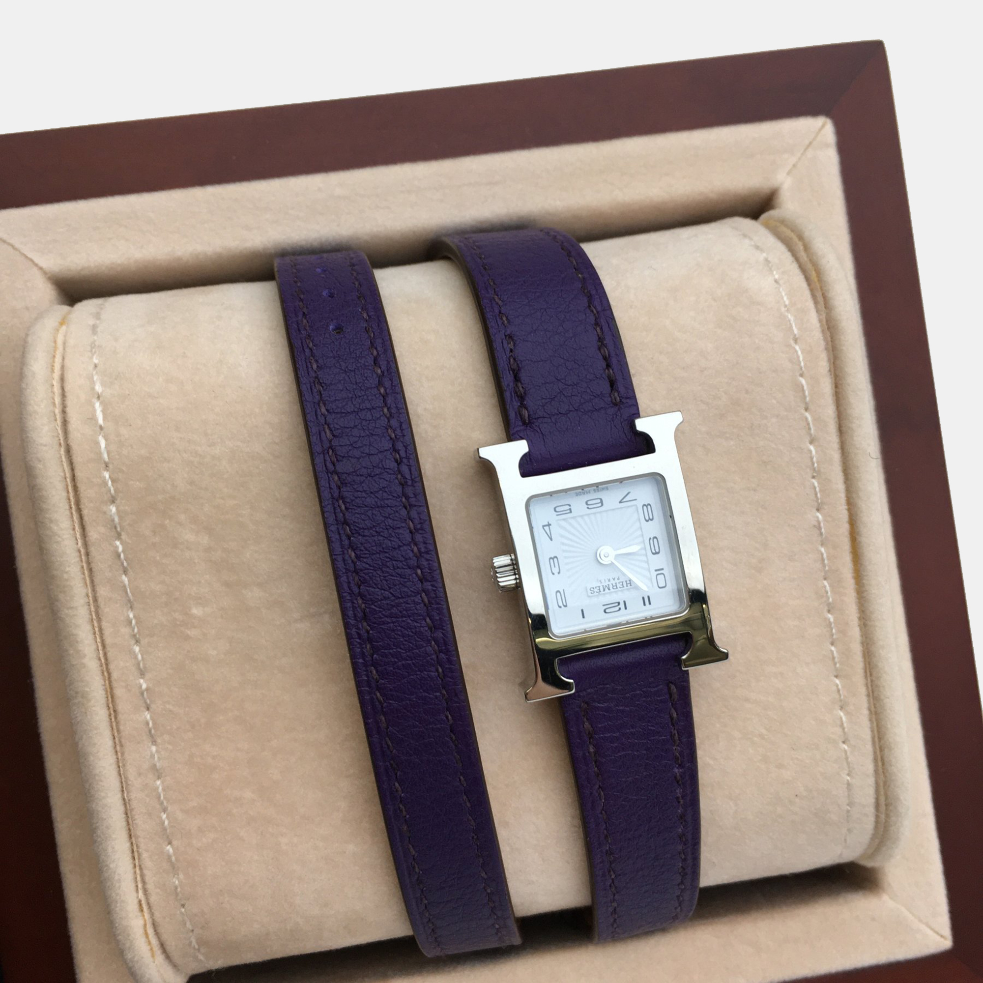 Hermes iris/ purple evercolor heure h mini watch 21 mm