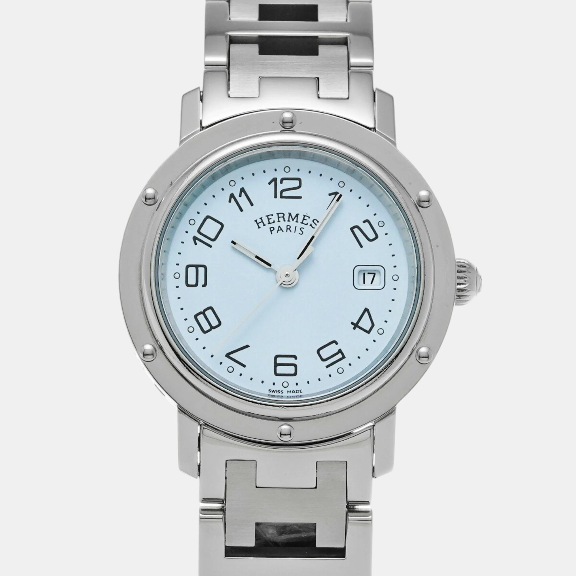 Hermes white stainless steel clipper cl6.410 quartz women's wristwatch 31 mm