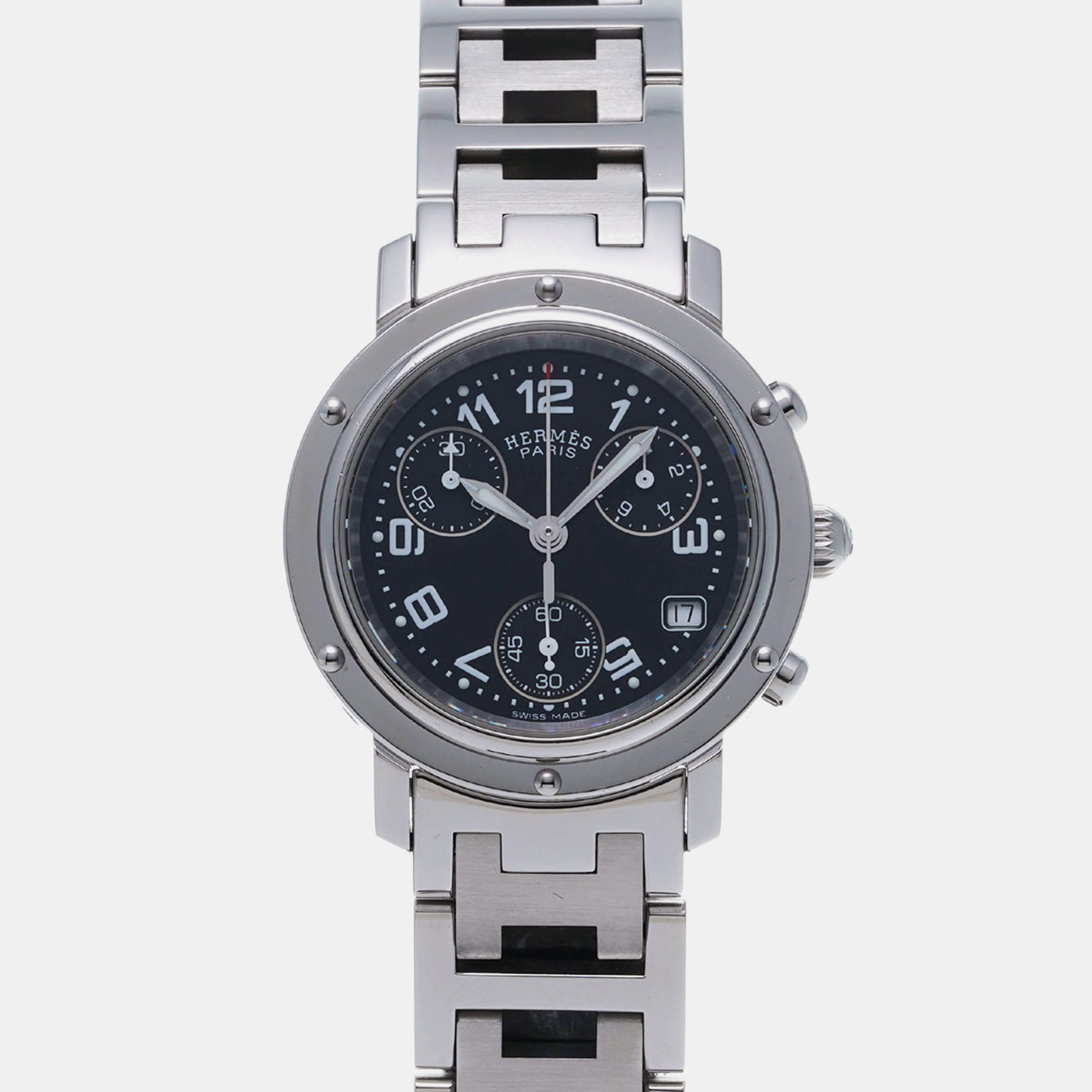 Hermes black stainless steel clipper cl1.310 quartz women's wristwatch 31 mm