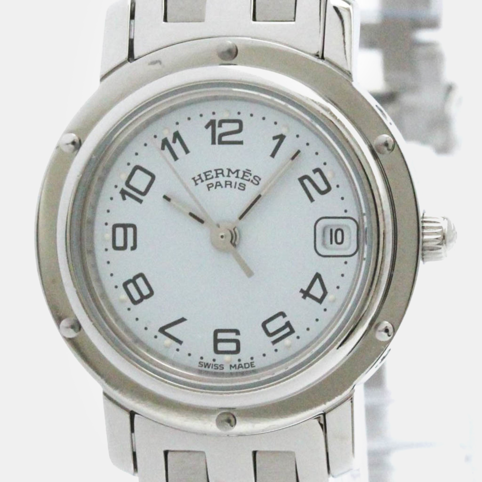 Hermes white stainless steel clipper cl4.210 quartz women's wristwatch 24 mm