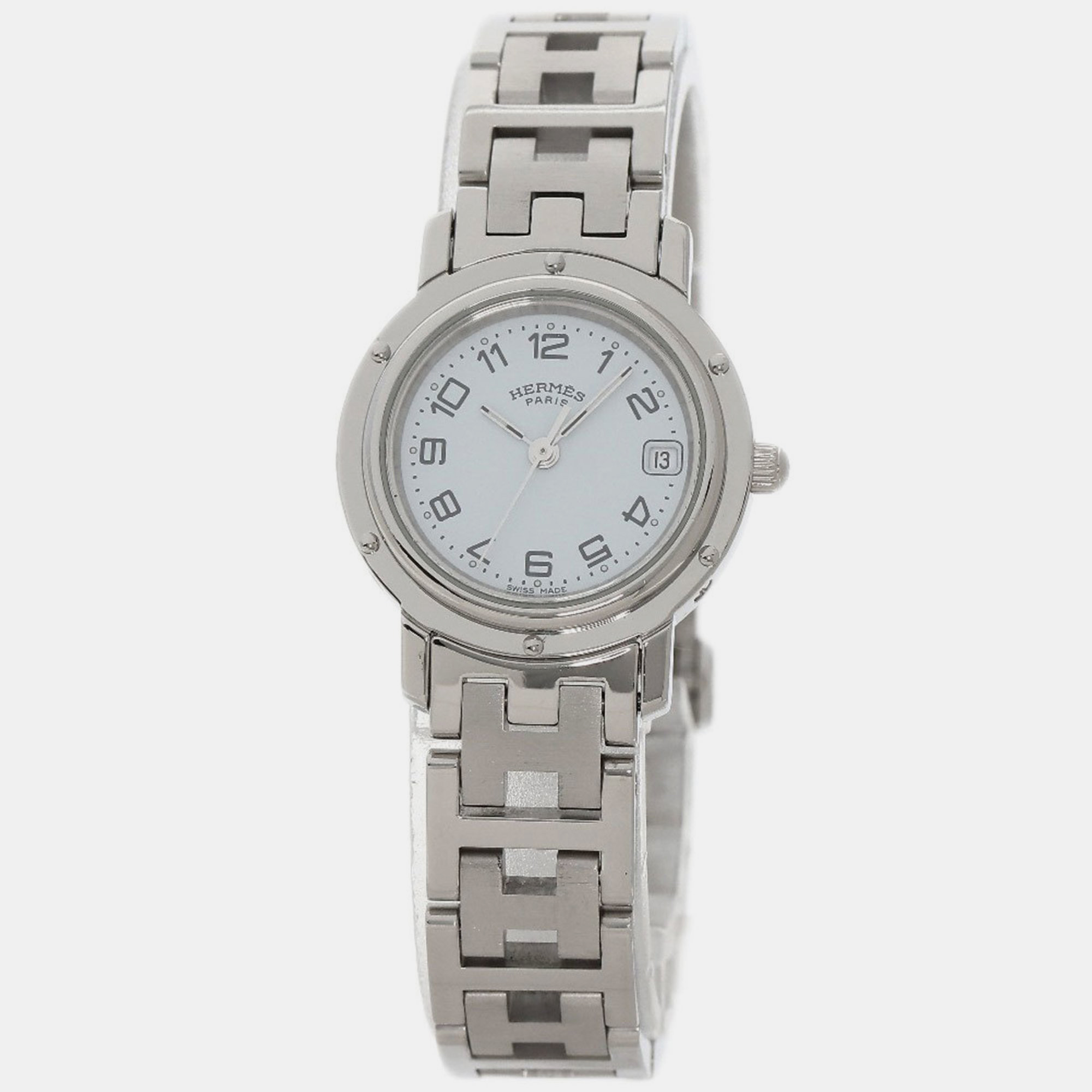 Hermes white stainless steel clipper cl4.210 quartz women's wristwatch 24 mm