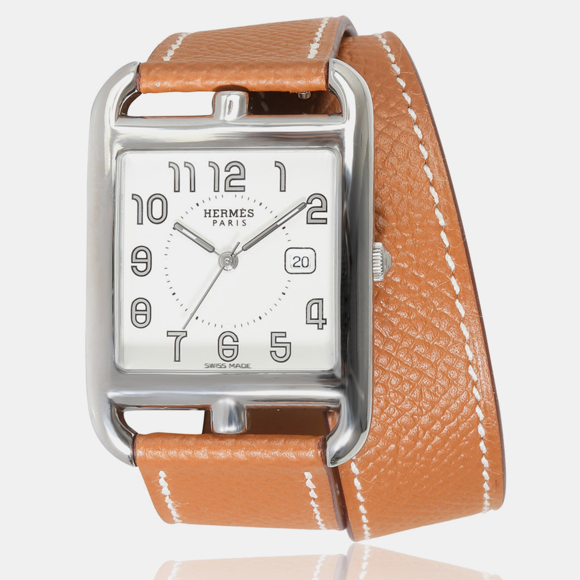 Hermes silver stainless steel cape cod cc2.710 quartz women's wristwatch 28.5 mm