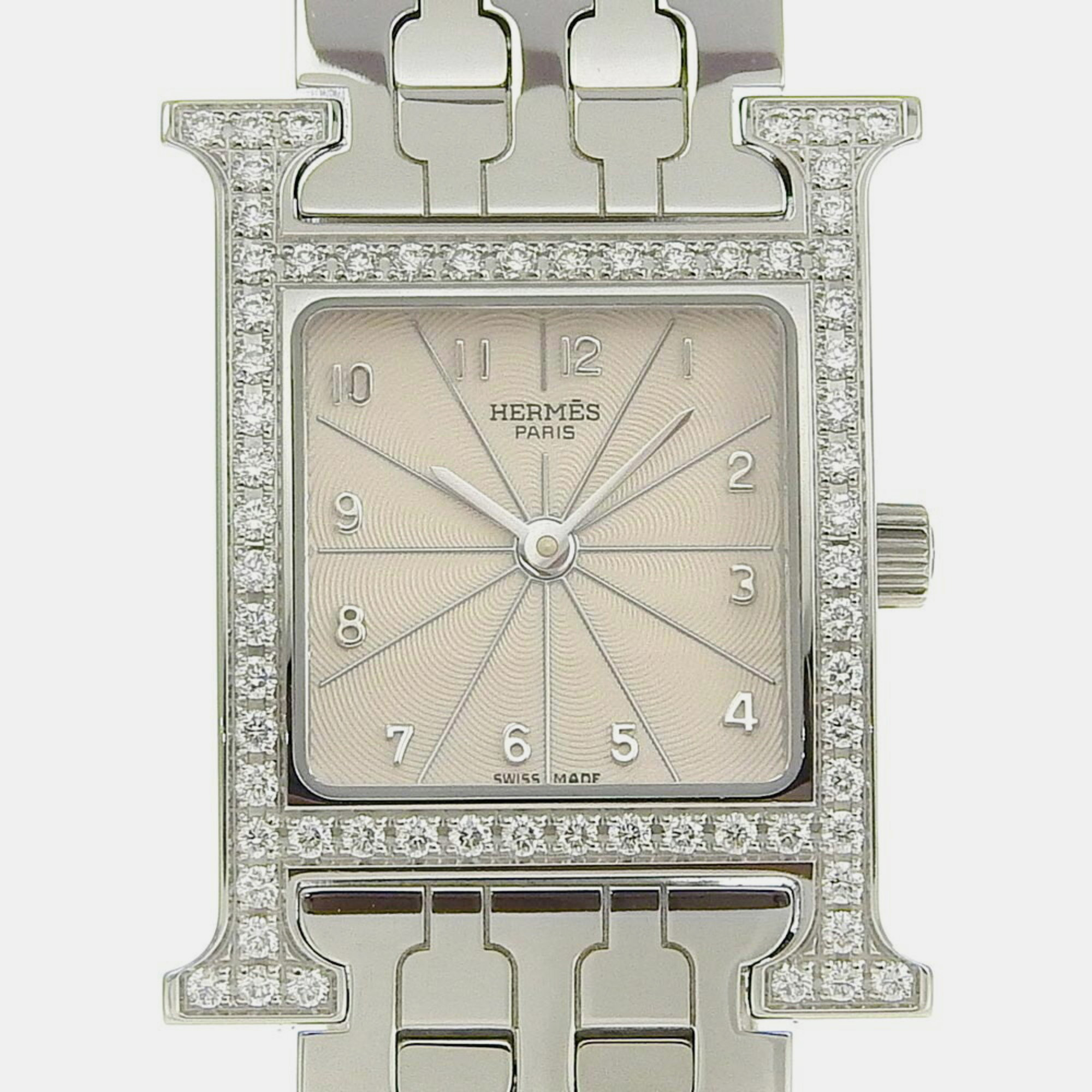 Hermes white stainless steel heure h quartz women's wristwatch 21 mm
