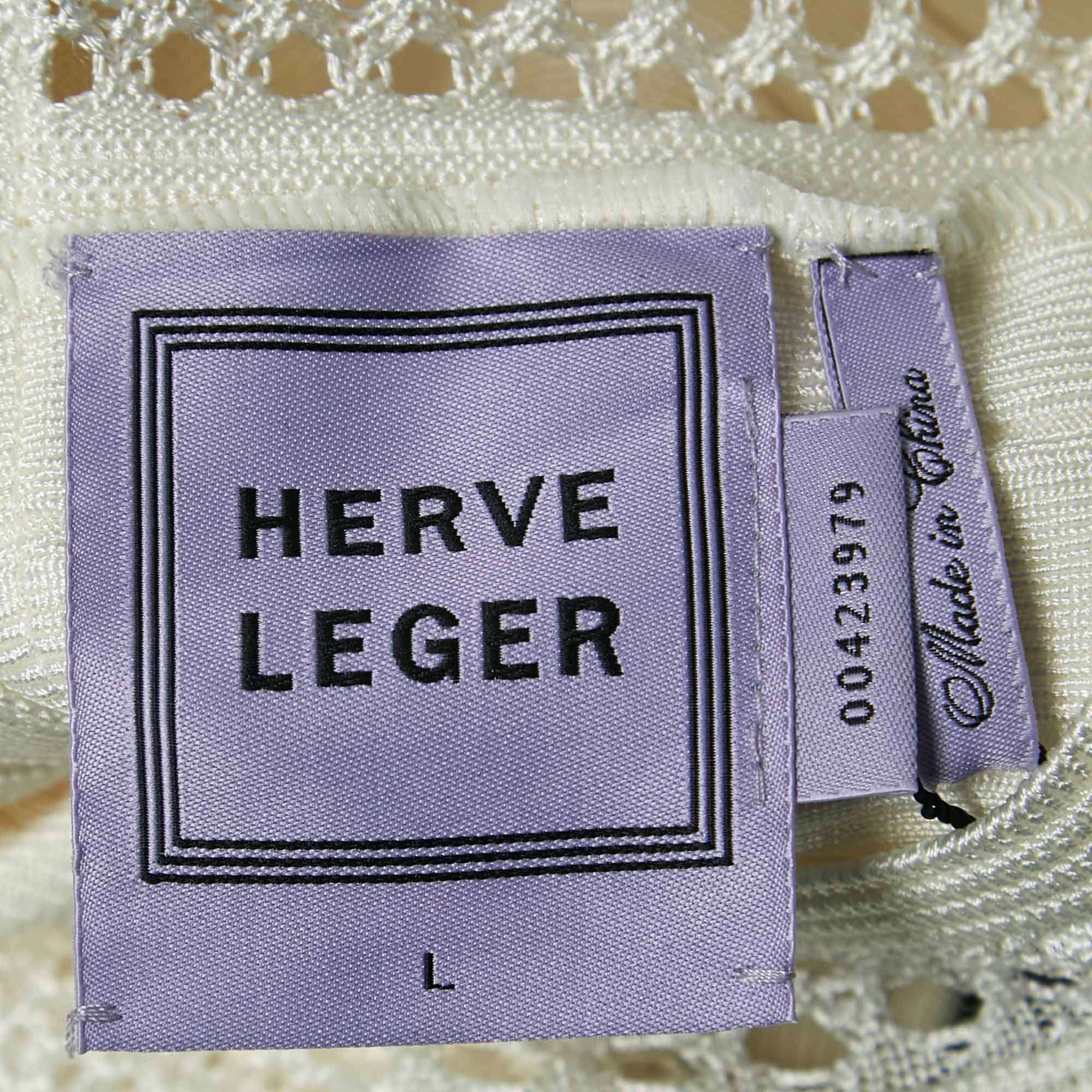 Herve Leger White Bandage Knit Pleated Haylynn Dress L