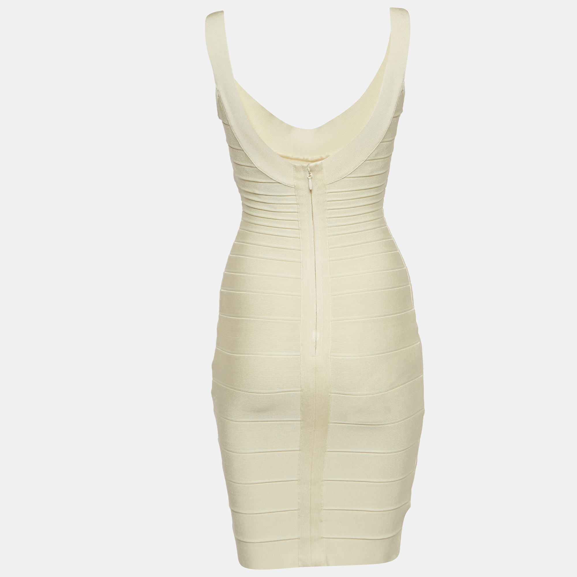 Herve Leger Cream Jersey Sleeveless Bandage Dress S