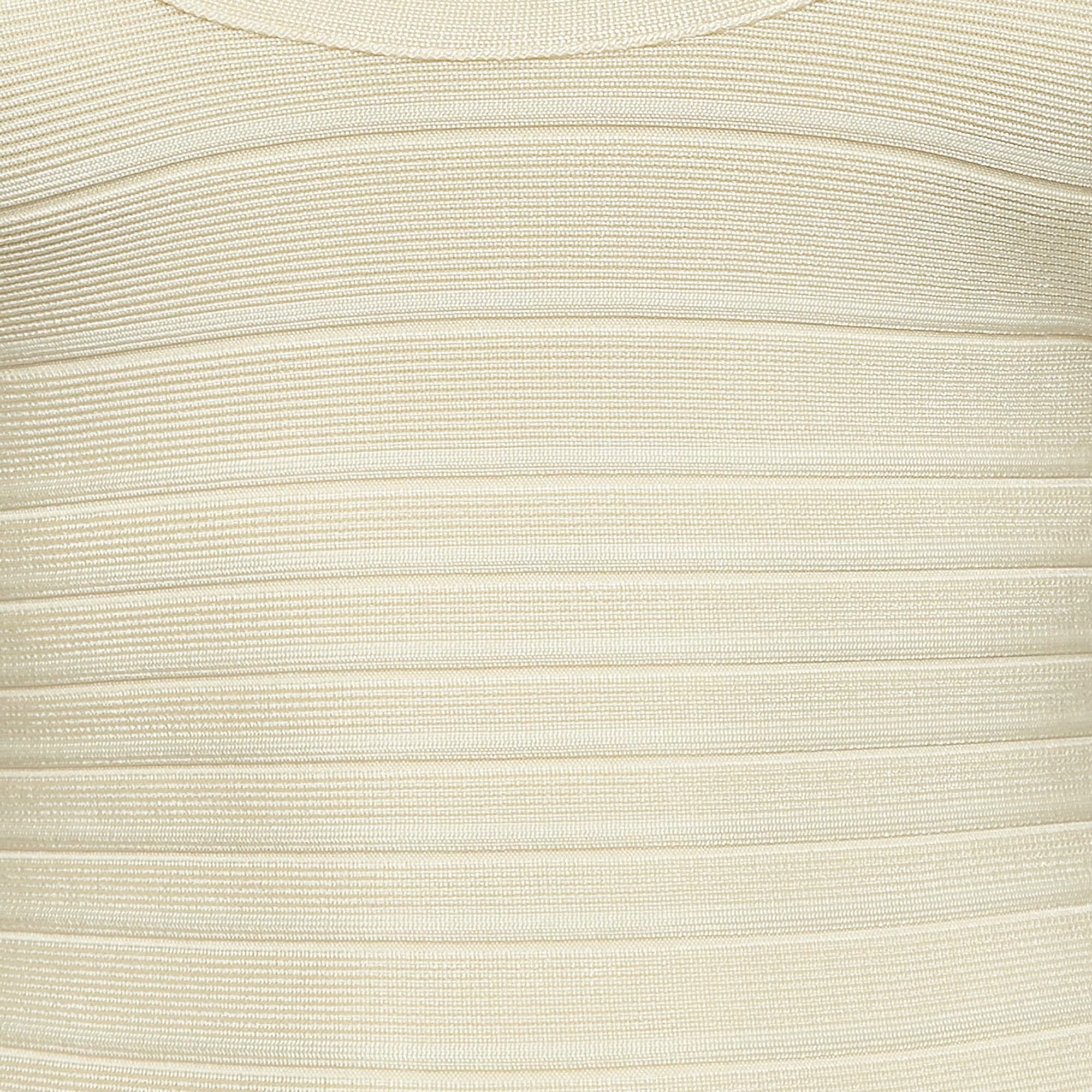 Herve Leger Cream Jersey Sleeveless Bandage Dress S