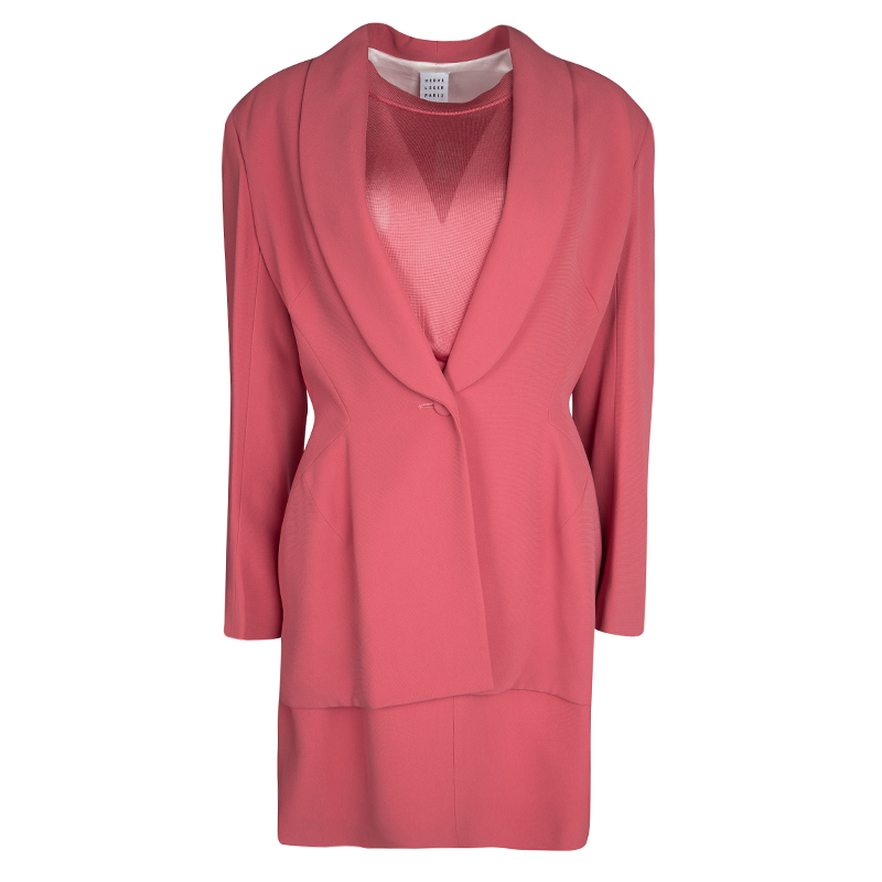 Image of Herve Leger Vintage Pink Mesh Top Skirt and Blazer Set XL