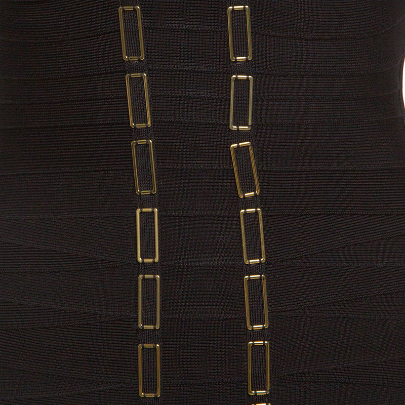 Herve Leger Black Metal Chain Link Detail Bandage Gemma Dress M