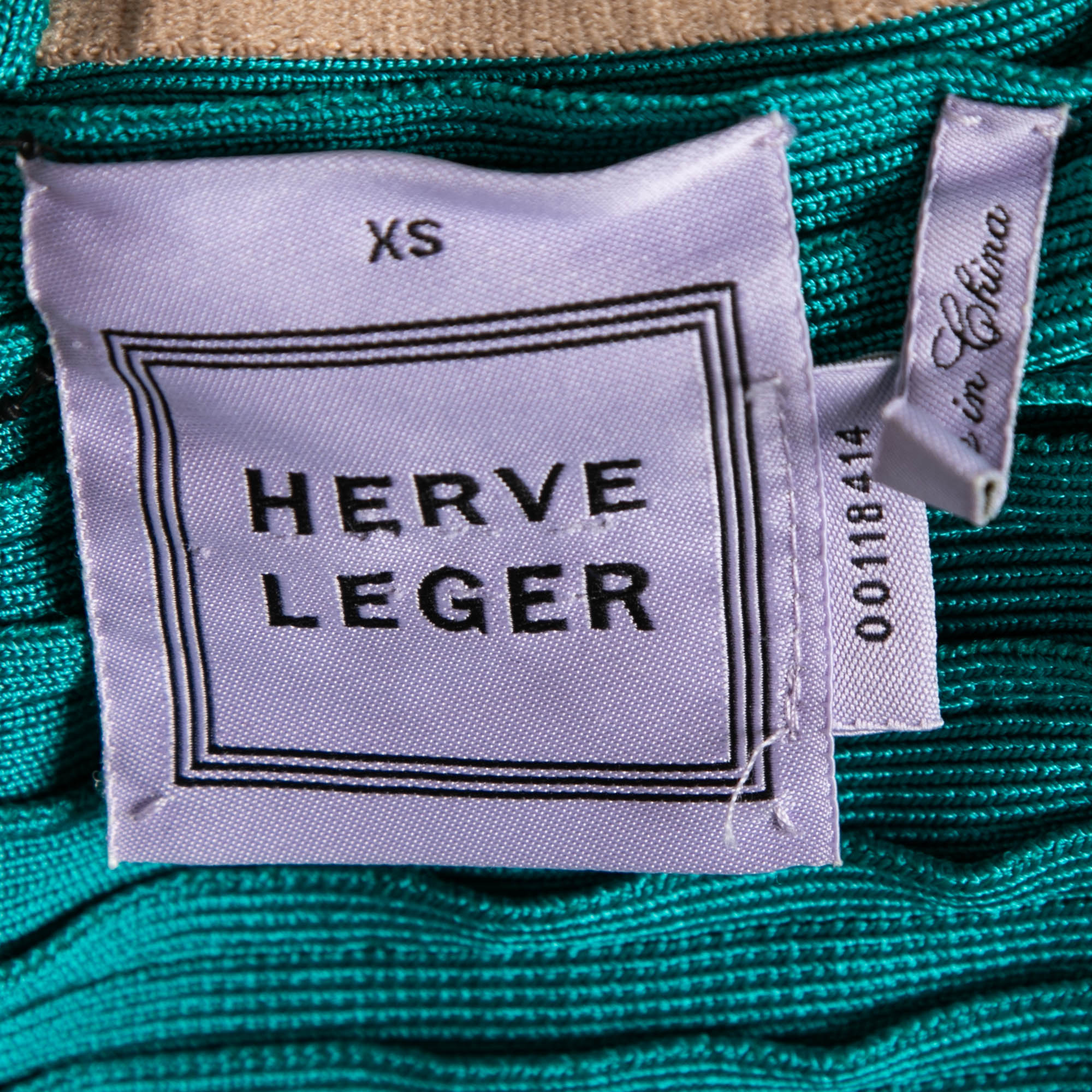 Herve Leger Jade Green Sleeveless Scoop Neck Bandage Dress XS