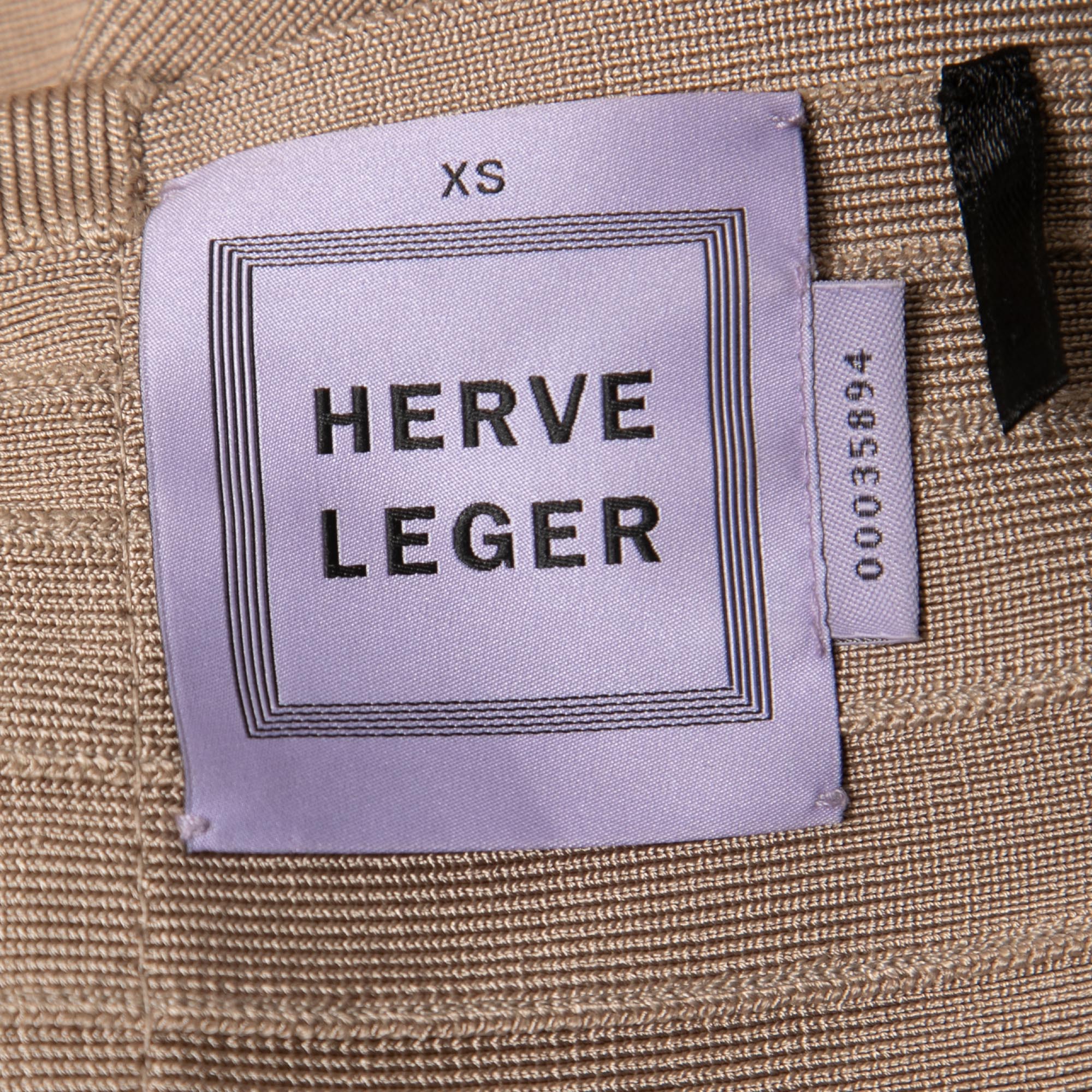 Herve Leger Beige Knit Off-Shoulder Bandage Short Dress XS