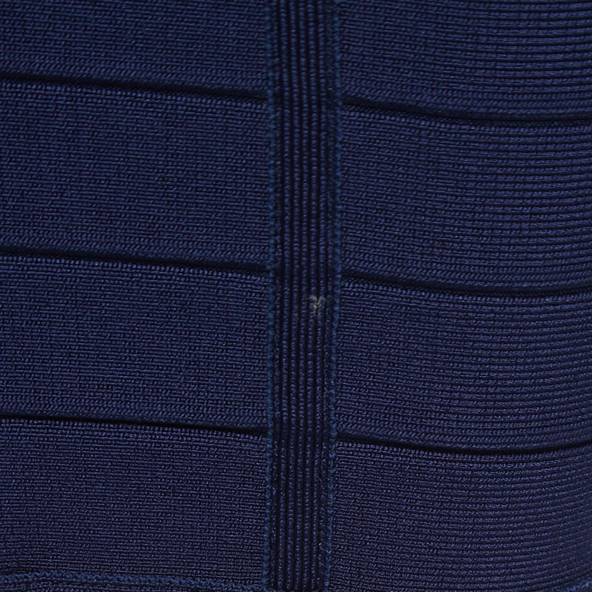 Herve Leger Navy Blue Knit Midi Dress XS