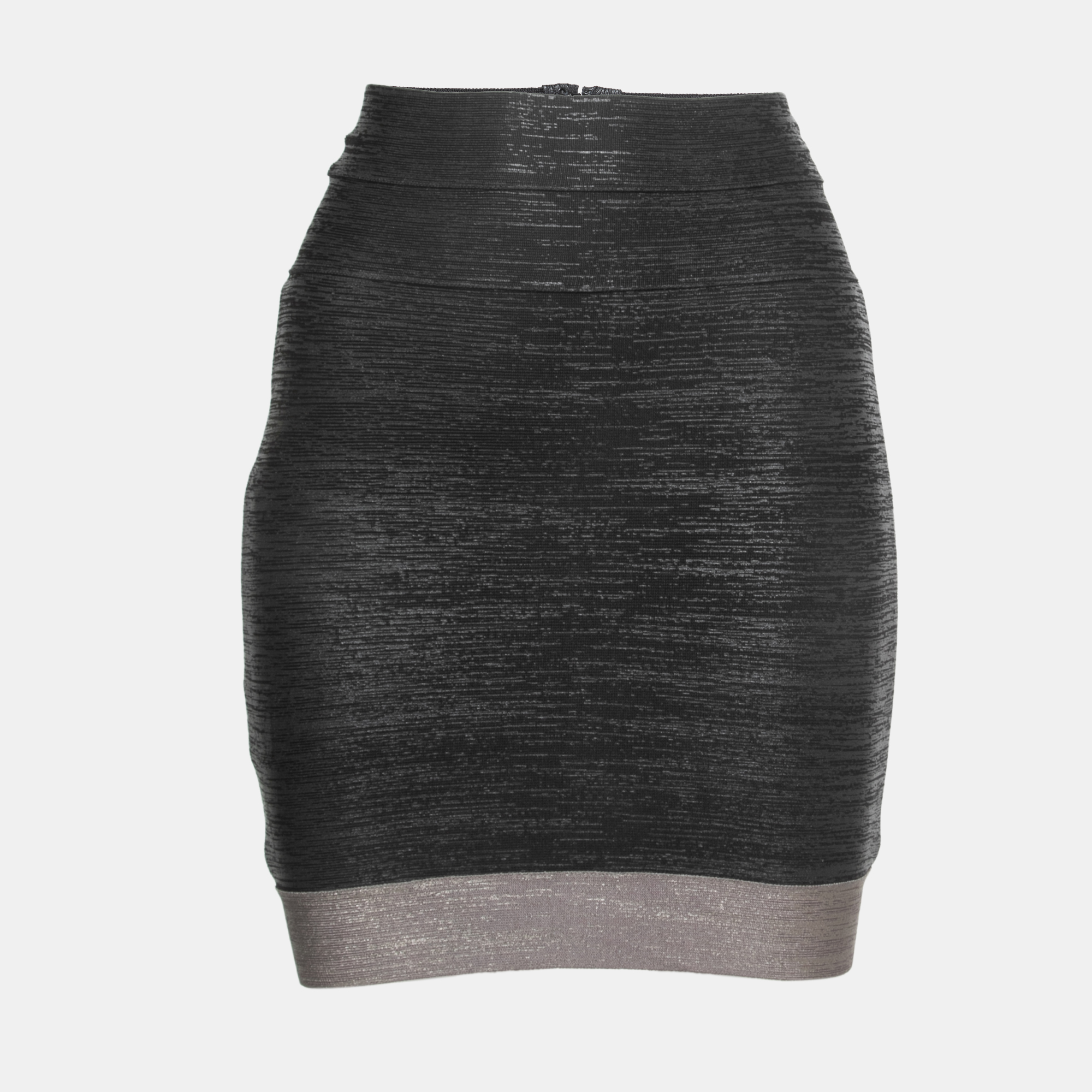 Herve Leger Black/Silver Coated Bandage Knit Mini Skirt XXS
