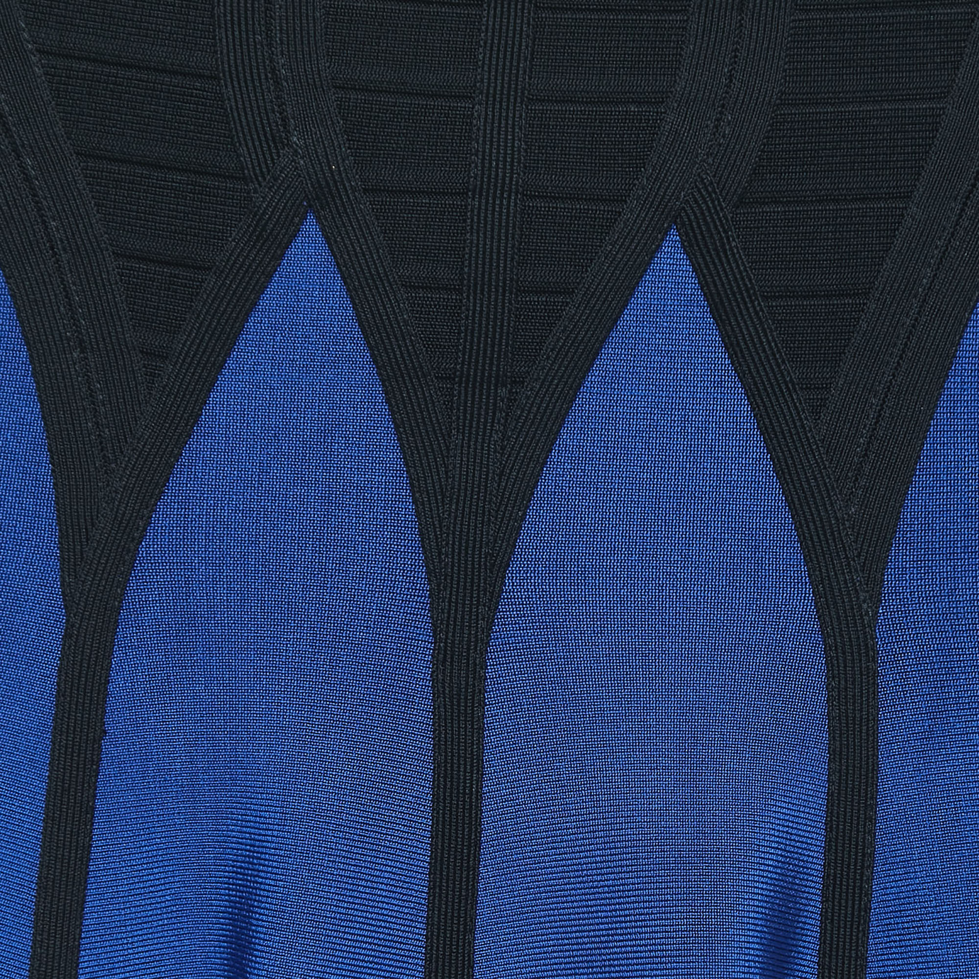 Herve Leger Black/Blue Knit Flared Mini Skirt S