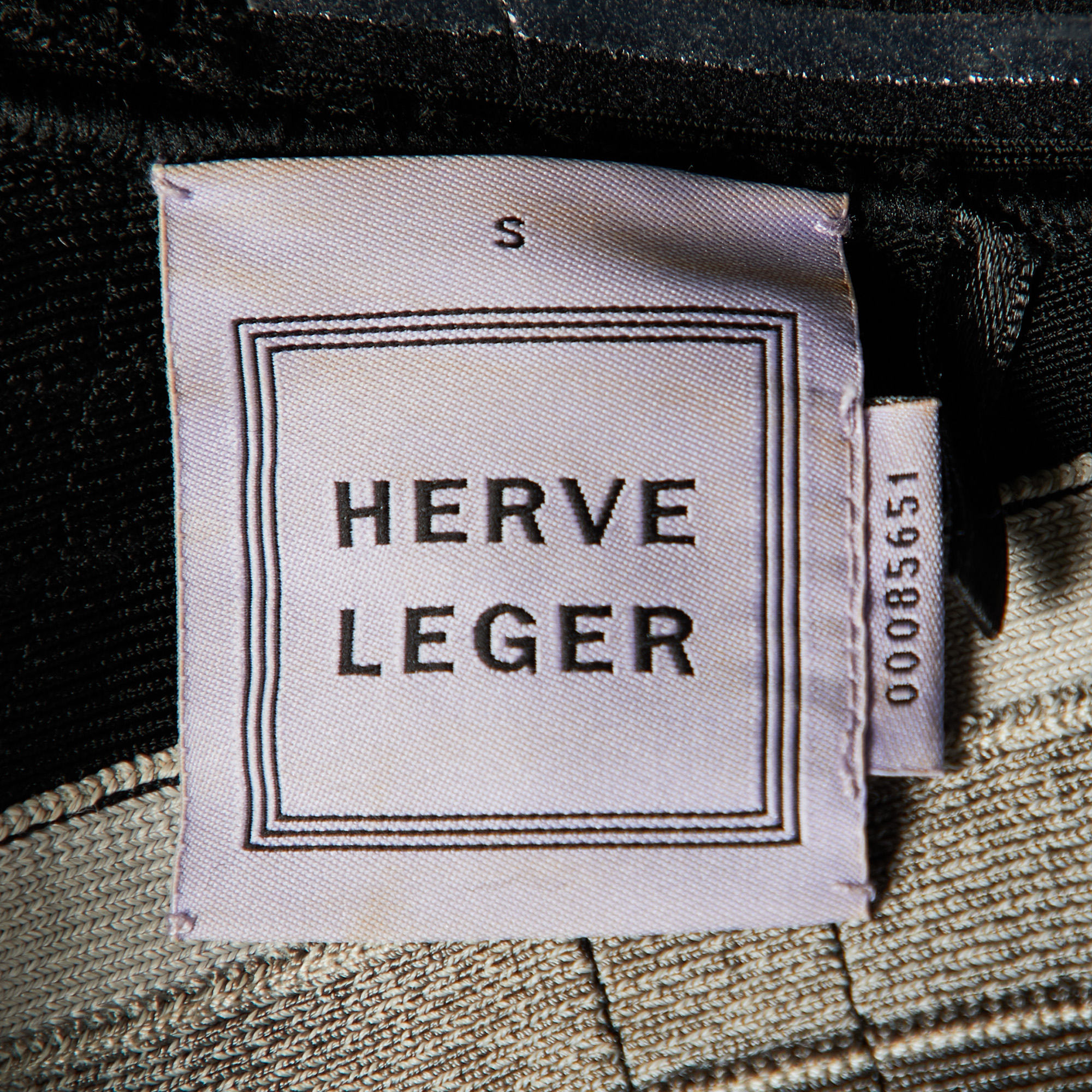 Herve Leger Black & Grey Plunging Neck Sleeveless Bandage Dress S