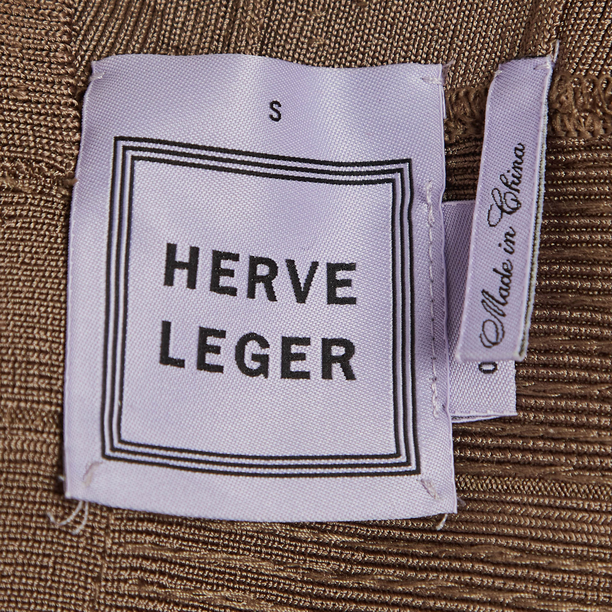 Herve Leger Brown Sequin Sleeveless Bodycon Dress S