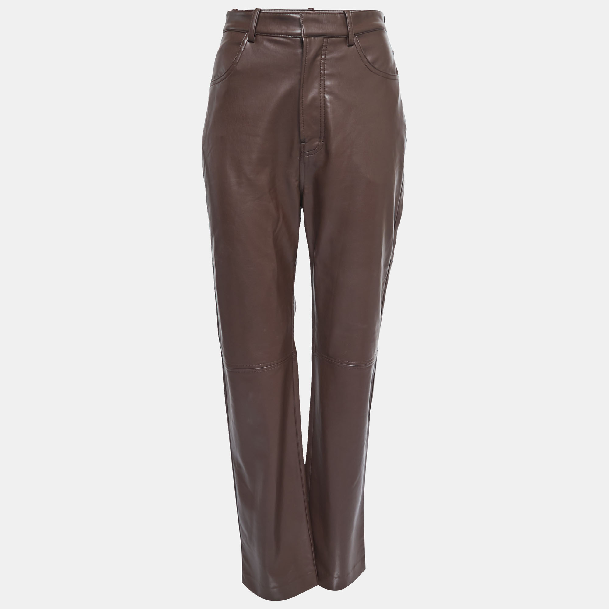 House Of CB Brown Faux Leather Straight Leg Pants S