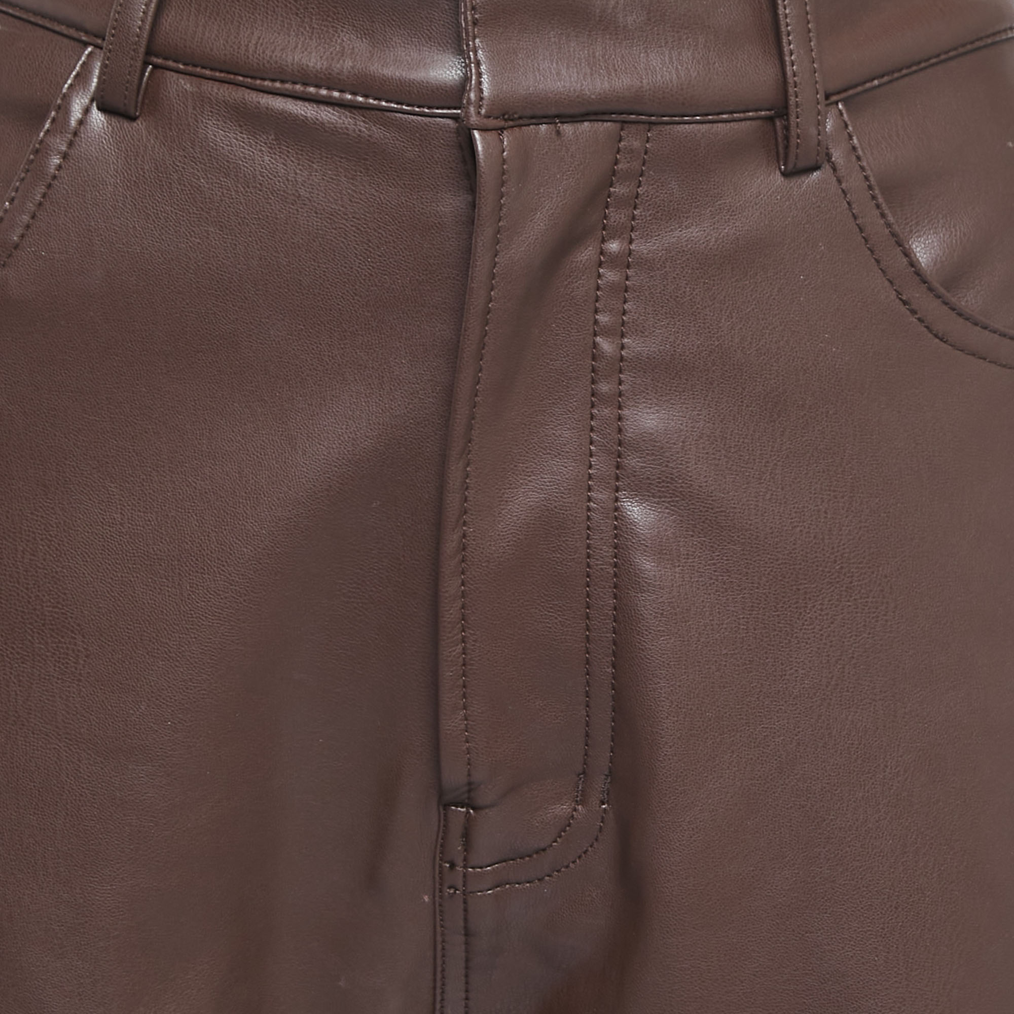 House Of CB Brown Faux Leather Straight Leg Pants S