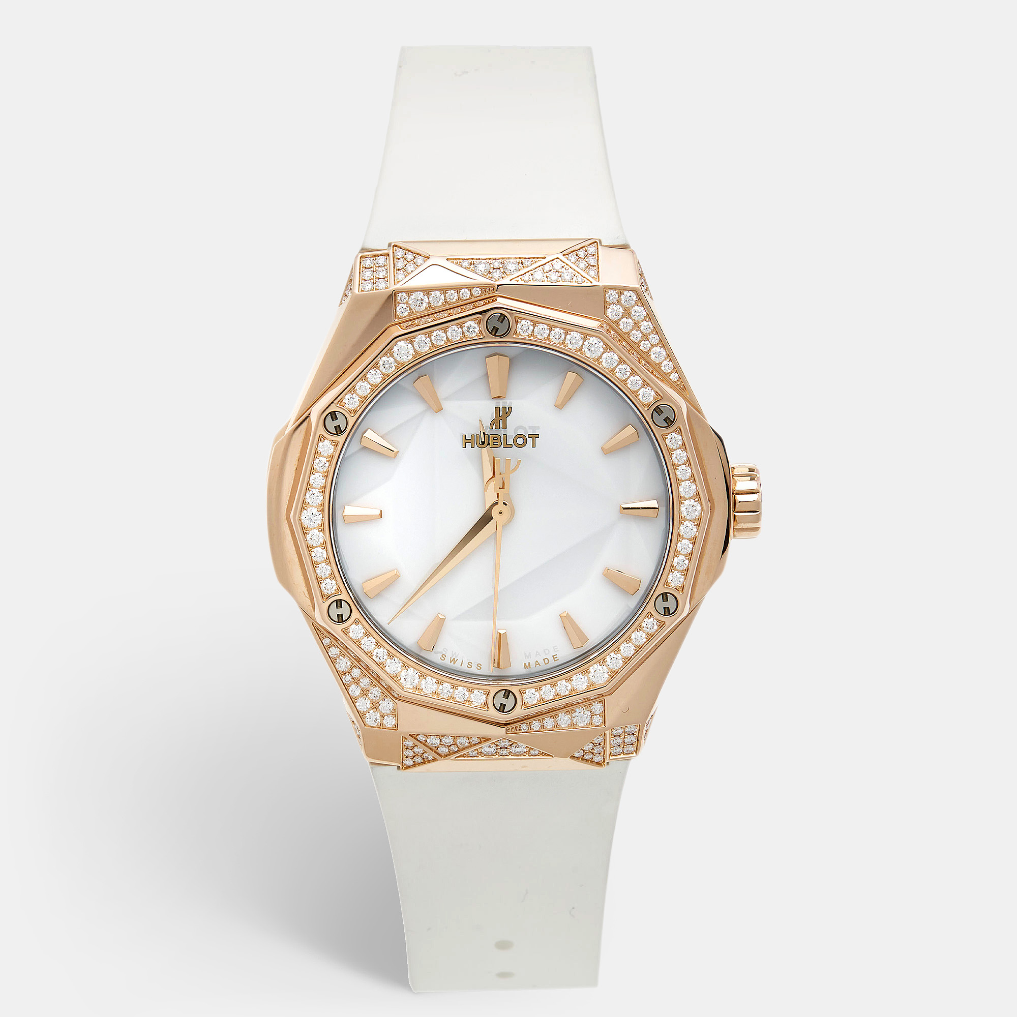 Hublot white 18k rose gold diamond rubber classic fusion orlinski king gold 550.os.2200.rw.1804.orl20 women's wristwatch 40 mm